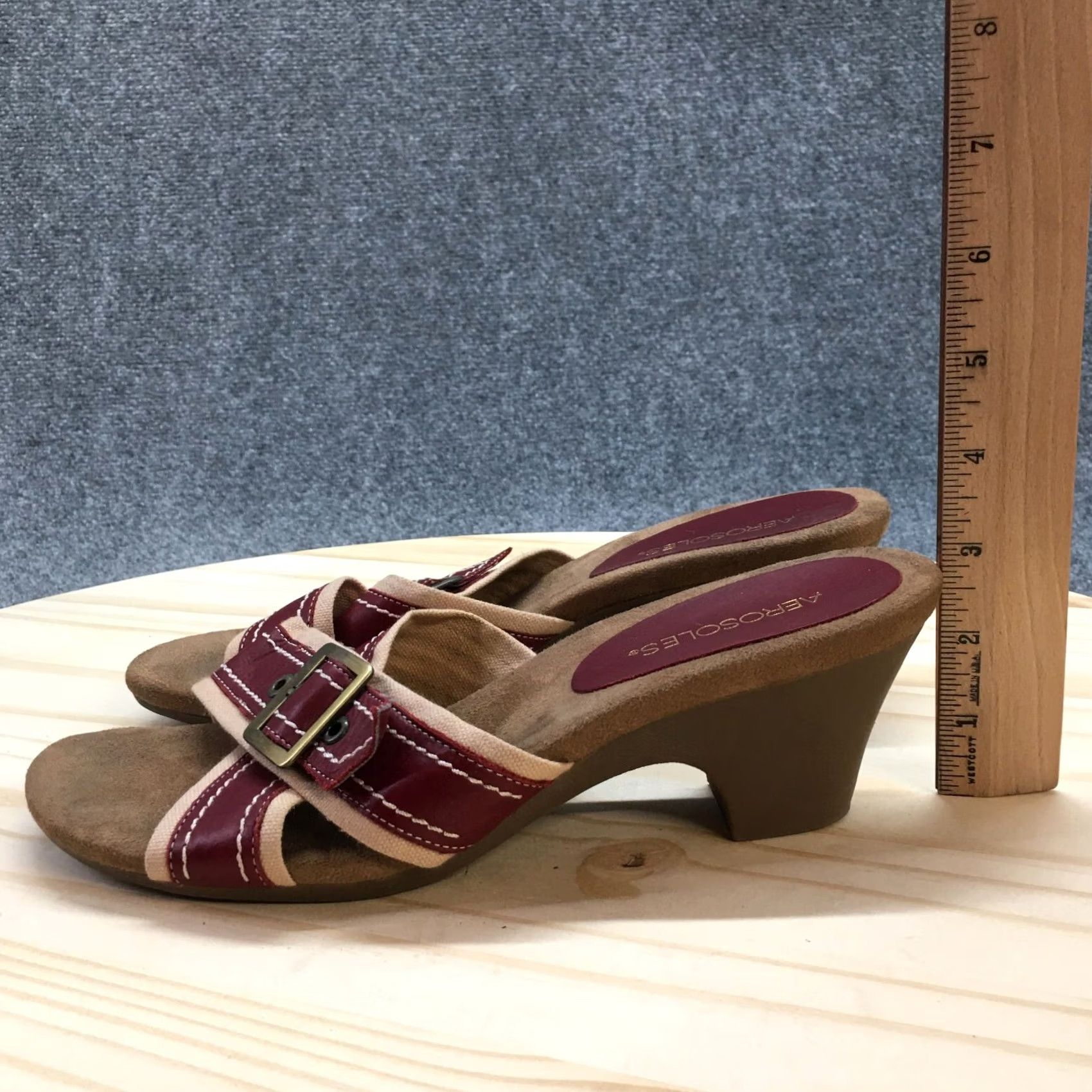 Vintage Aerosoles Algebra Slide Heels Womens 9.5 Maroon Buckle Strap Open Toe Leather Slidi Size US 10 / IT 40 - 7 Thumbnail
