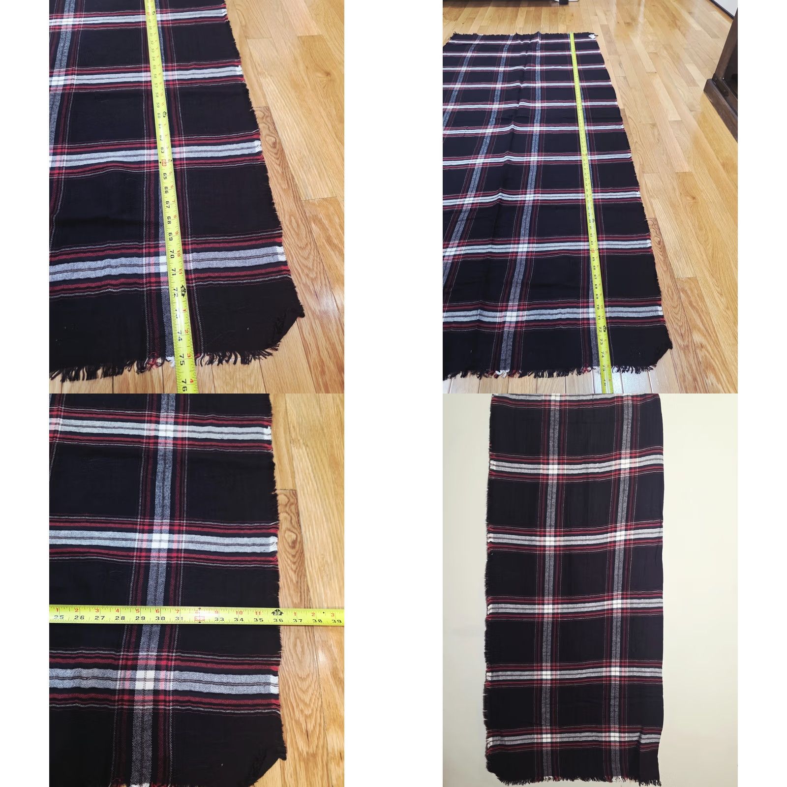 Loft LOFT Scarf Rectangle Women's One Size Black Plaid Cotton Multifunctional Women's Accessory Size ONE SIZE - 8 Thumbnail