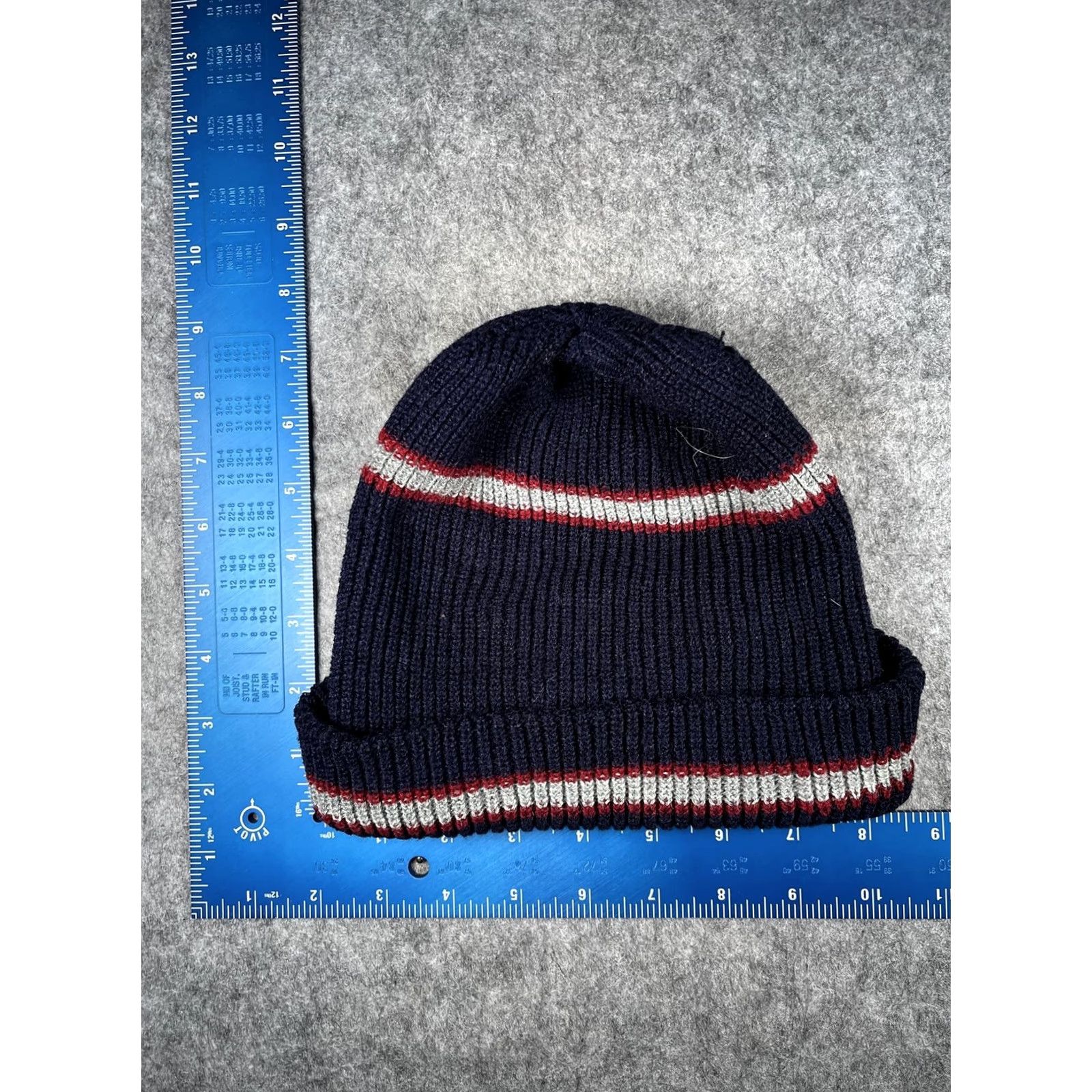 Vintage Beanie Mens Knit Hat Striped Blue One Size Cuffed Winter Warm Stretch Casual Nightwear Size ONE SIZE - 3 Thumbnail