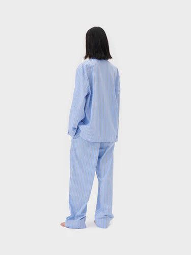 Tekla o1mle0525 Unisex Poplin Pyjamas Shirt Bassett Stripes Blue Size XXS / US 00 / IT 34 - 3 Thumbnail