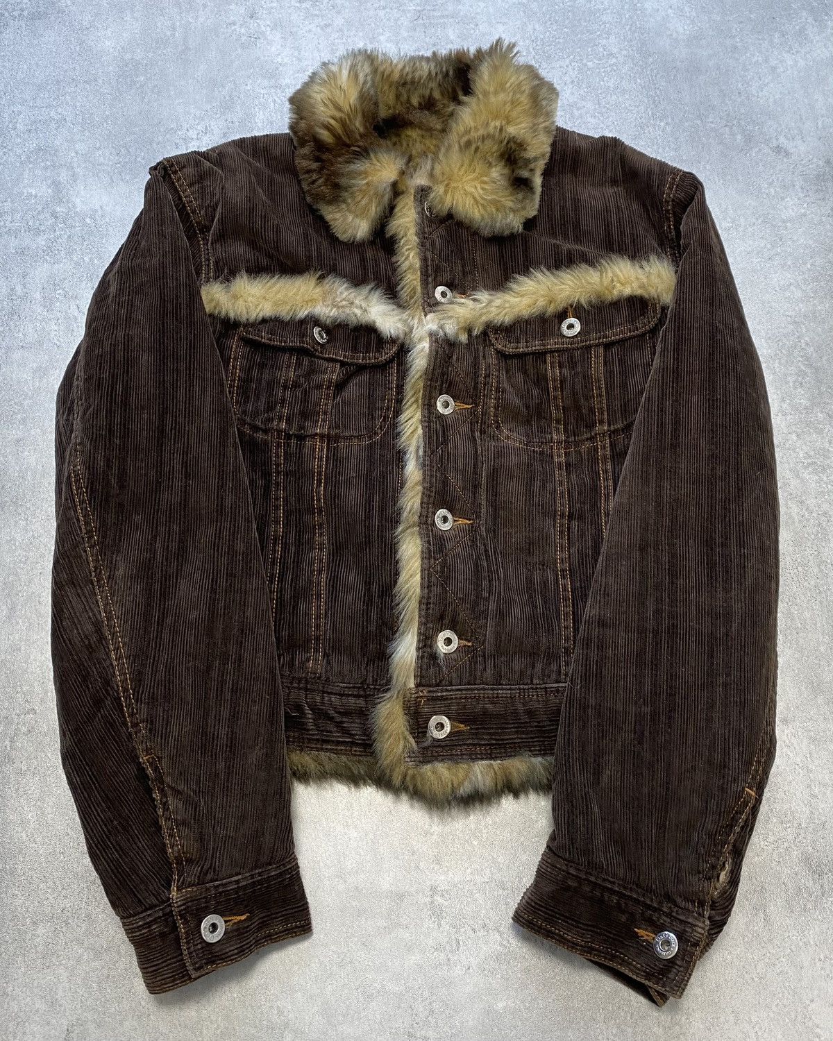 Image of Dolce Gabbana Fw2001 Dolce & Gabbana Fur Striped Corduroy Jacket (S/m) in Brown, Men's (Size Small)