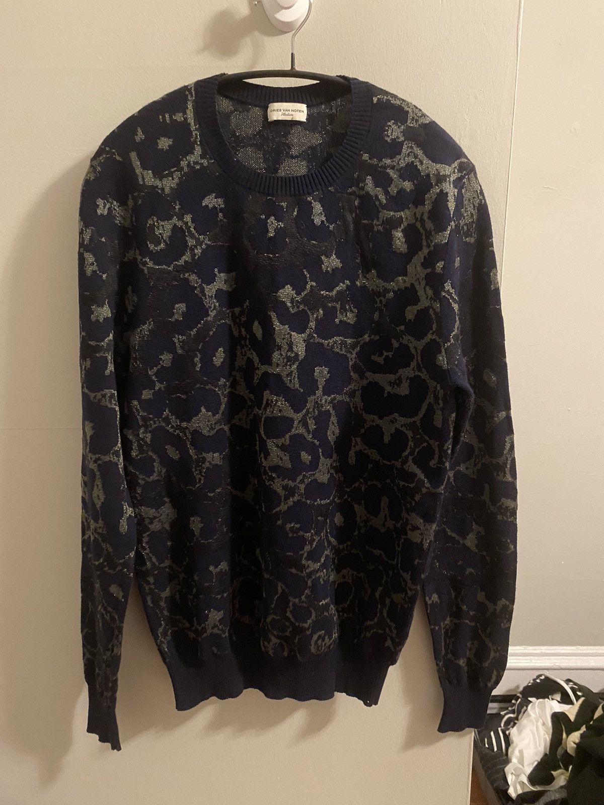 image of Dries Van Noten 16Ss Leopard Pattern Knit Sweater, Men's (Size Medium)
