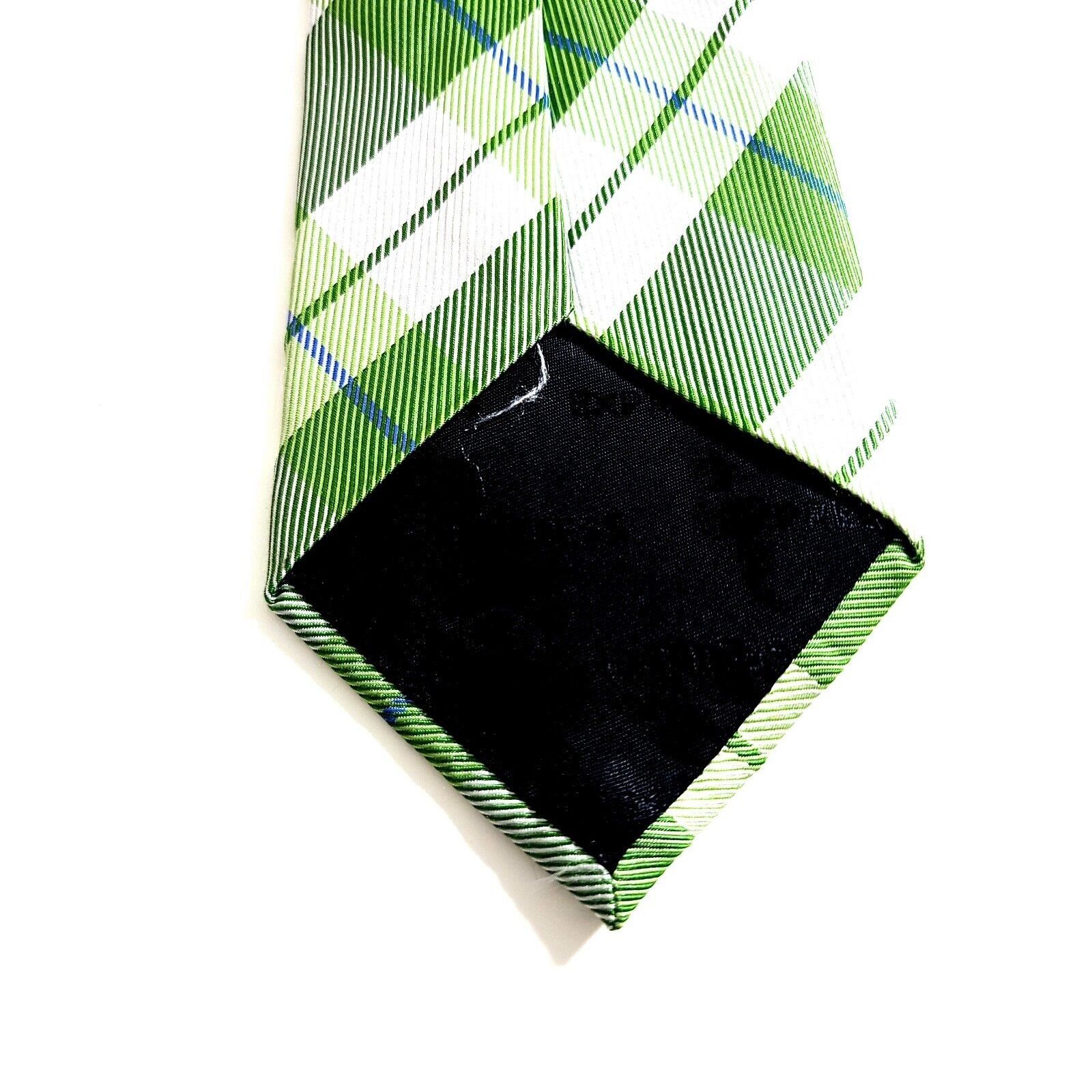 Express Express Woven Green Blue White Plaid Silk Tie Size ONE SIZE - 4 Thumbnail