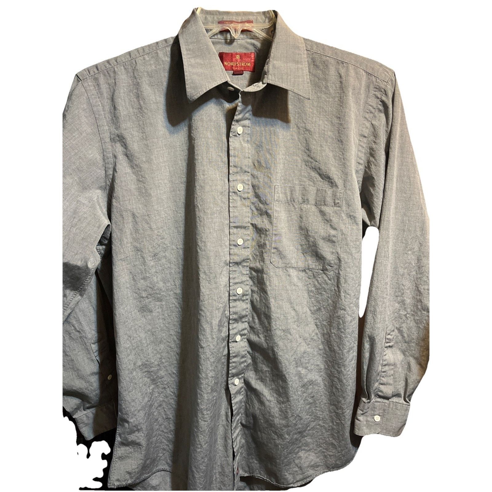 Nordstrom Nordstrom Mens 15 34 Gray LS Broadcloth Cotton Shirt Classic Size US L / EU 52-54 / 3 - 1 Thumbnail