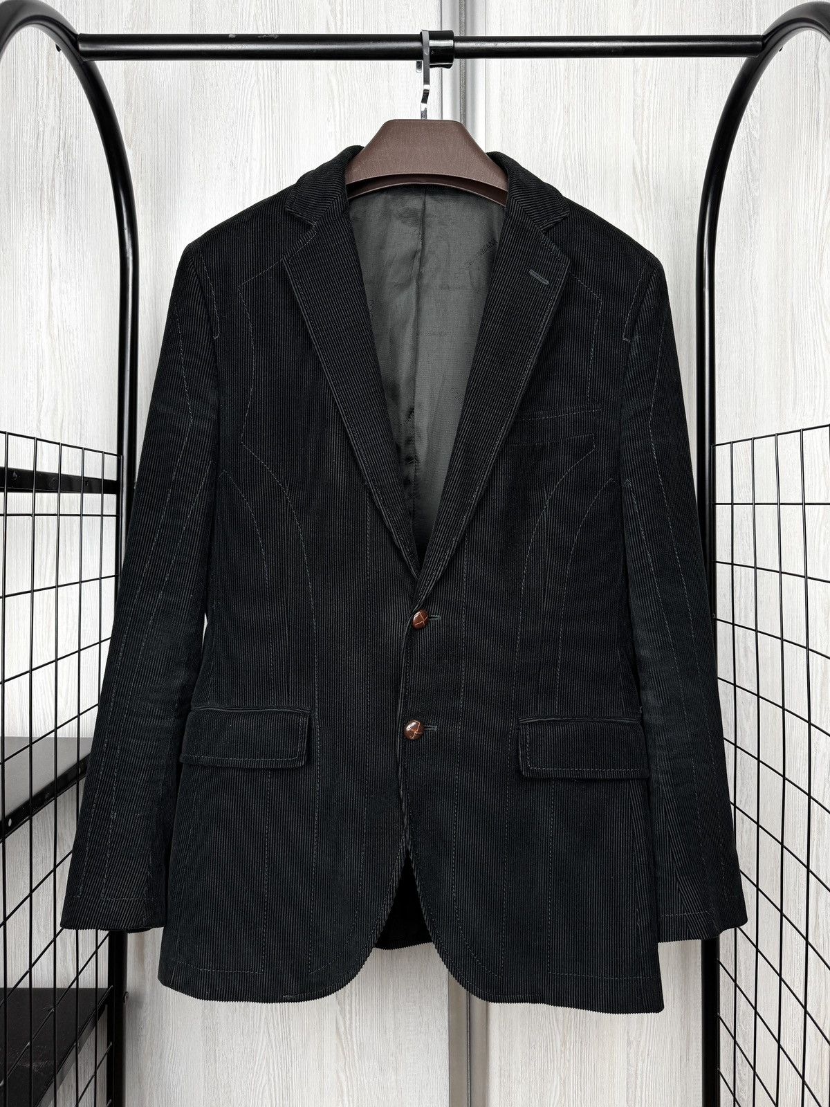 Dolce & Gabbana Dolce & Gabbana black corduroy leather buttons blazer sz 48 Size 38R - 2 Thumbnail