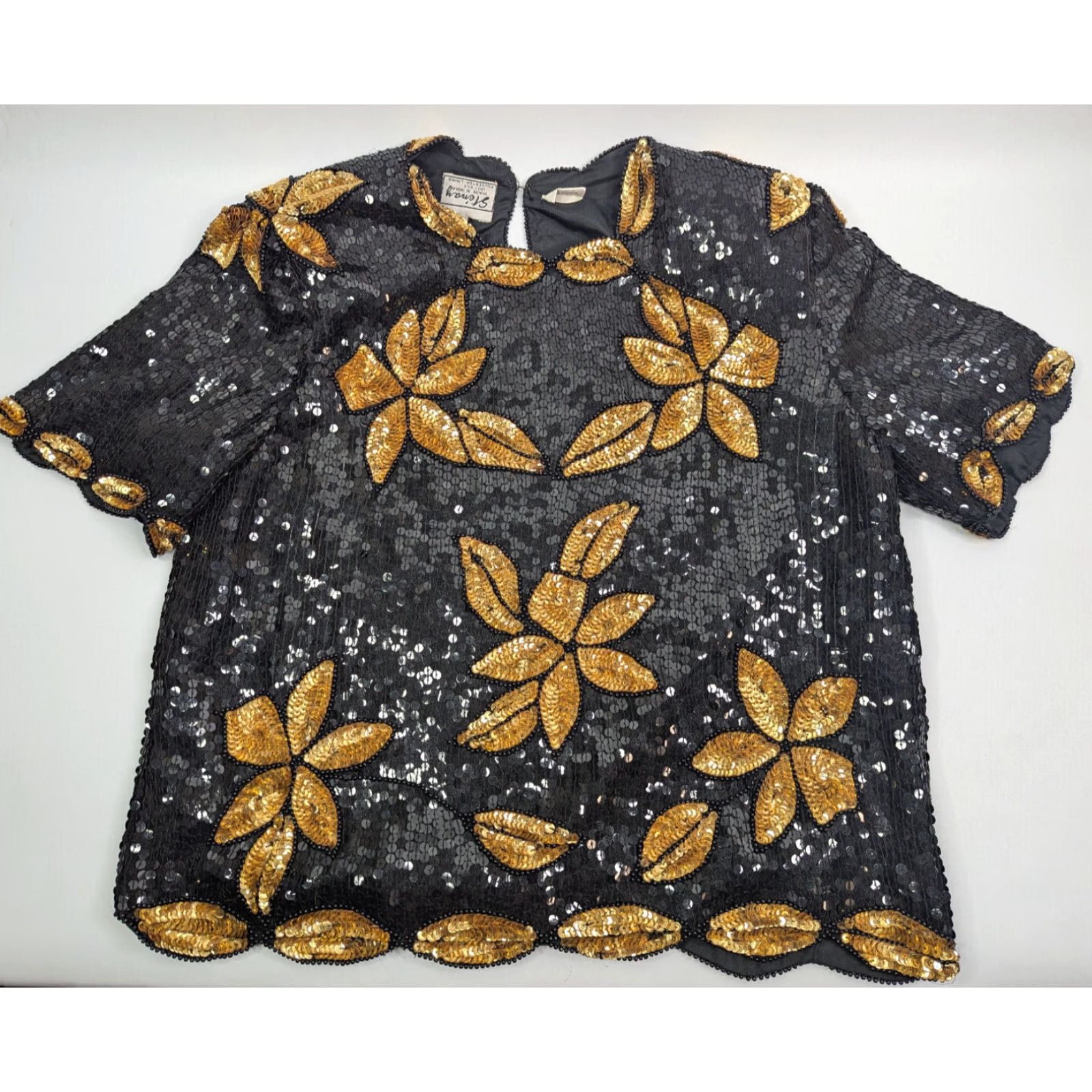 Vintage VINTAGE Stenay Blouse Silk Gold Floral Beaded Sequined Short Sleeve Pullover Women Small Glam Size S / US 4 / IT 40 - 2 Thumbnail