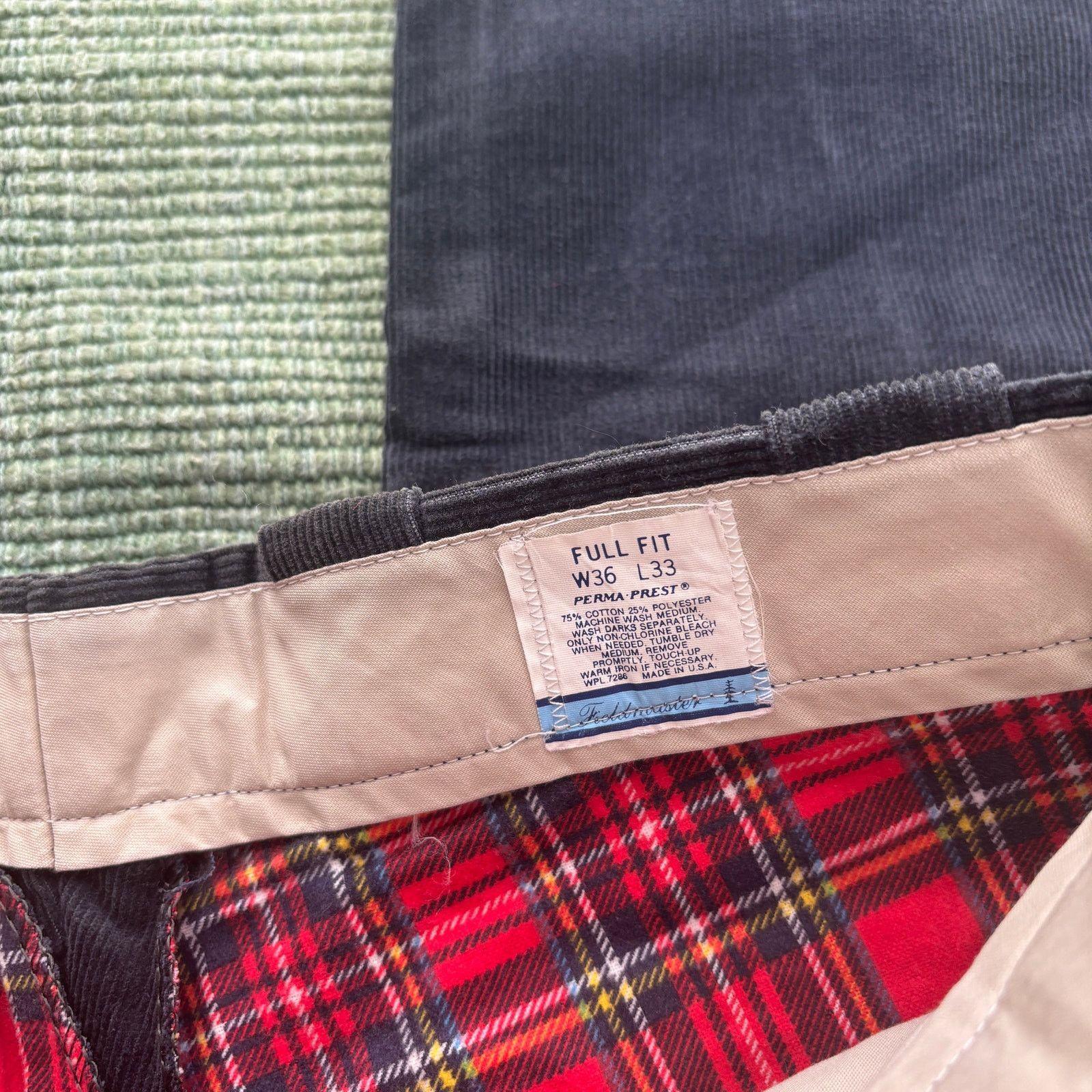 Vintage 1970s flannel lined blue corduroy straight leg trousers Size US 34 / EU 50 - 4 Thumbnail