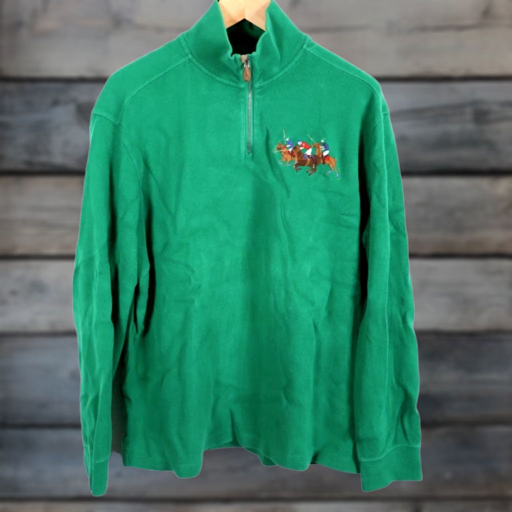 Polo Ralph Lauren Polo Ralph Lauren Sweater Men's XL Green 1/4 Zip Knit 100% Cotton Pullover Mock Neck Printed Pony Vintage? Size US XL / EU 56 / 4 - 1 Thumbnail