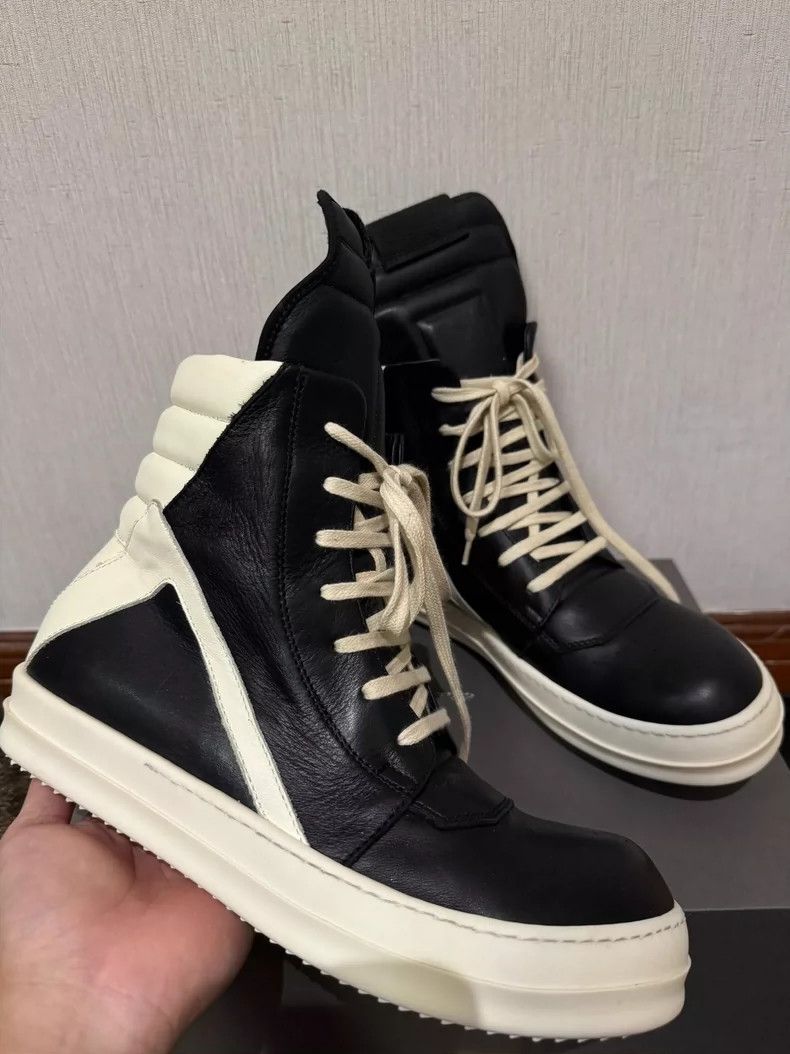 Rick Owens Black and White Geobasket Sneakers