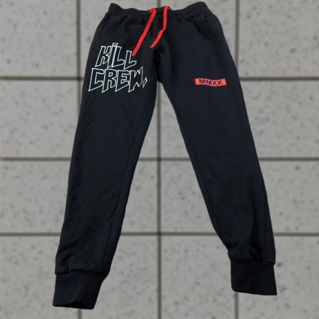 Vintage Kill Crew Sweatpants Mens S Black Red Graphic Jogger Pants Drawstring Athletic Size US 29 - 1 Thumbnail