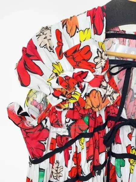 Comme des Garcons Comme Des Garcons Red Retro Floral Design Dress Size S / US 4 / IT 40 - 6 Thumbnail