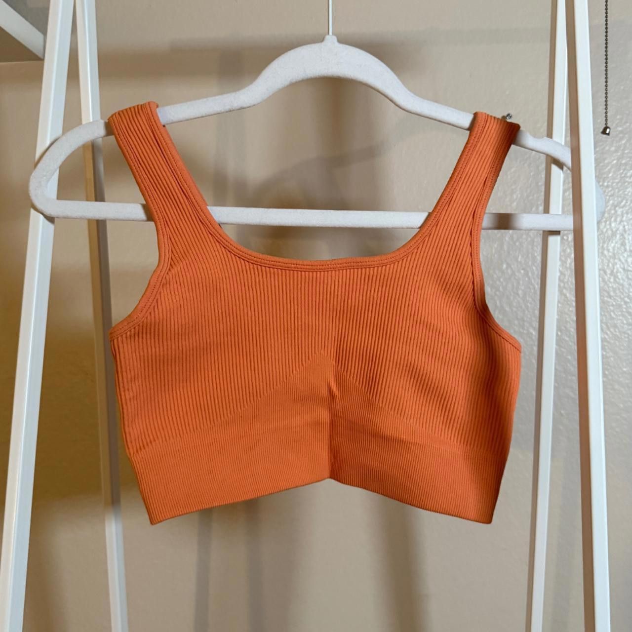 Designer orange matching sports bra and legging shorts set Size ONE SIZE - 1 Thumbnail