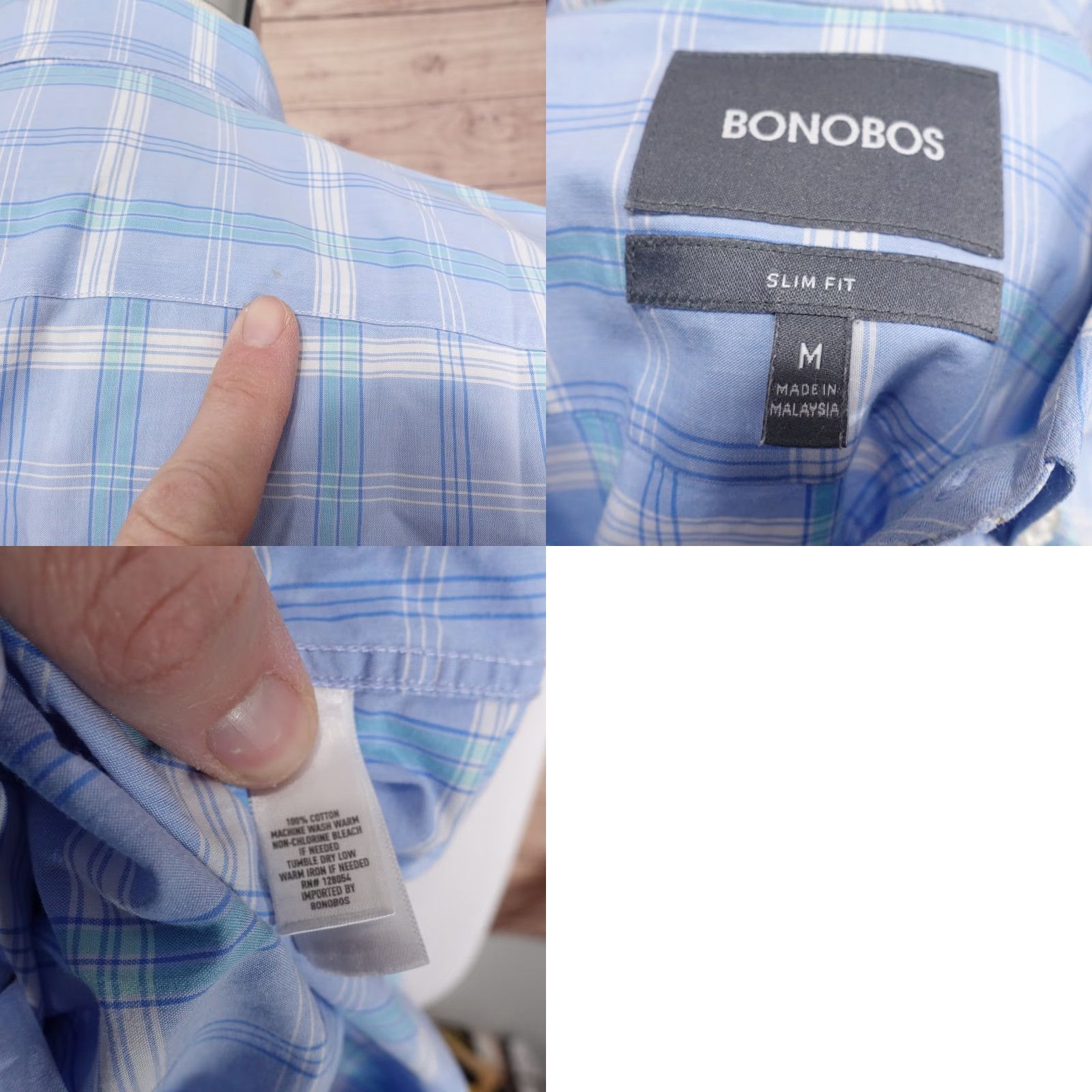 Bonobos VINTAGE BONOBOS Men's Slim Fit Blue Plaid Button-Up Shirt Size M Medium Casual Business Formal Wedding Size US M / EU 48-50 / 2 - 8 Thumbnail