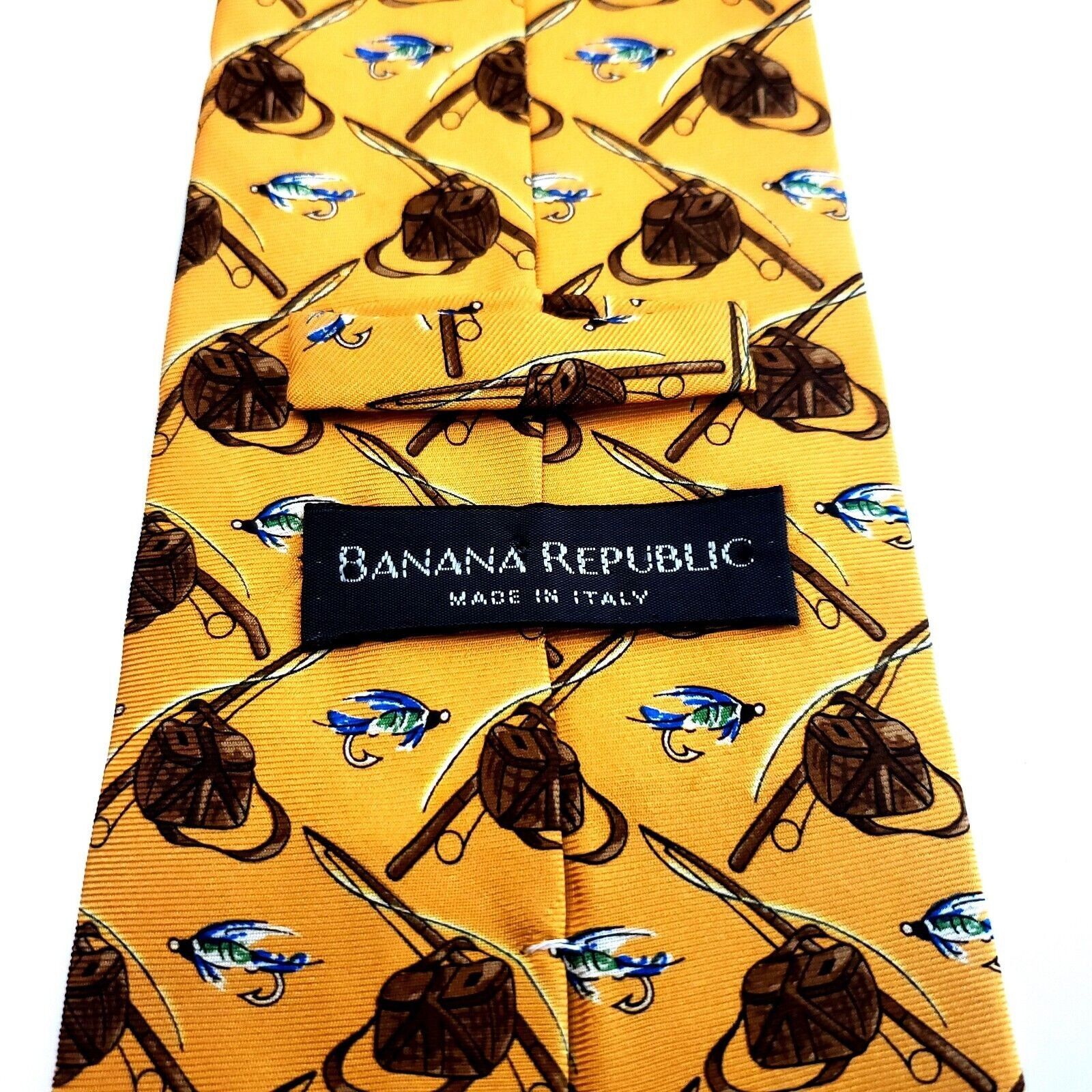 Banana Republic Banana Republic Fly Fishing Print Yellow Wide Silk Tie Size ONE SIZE - 3 Thumbnail