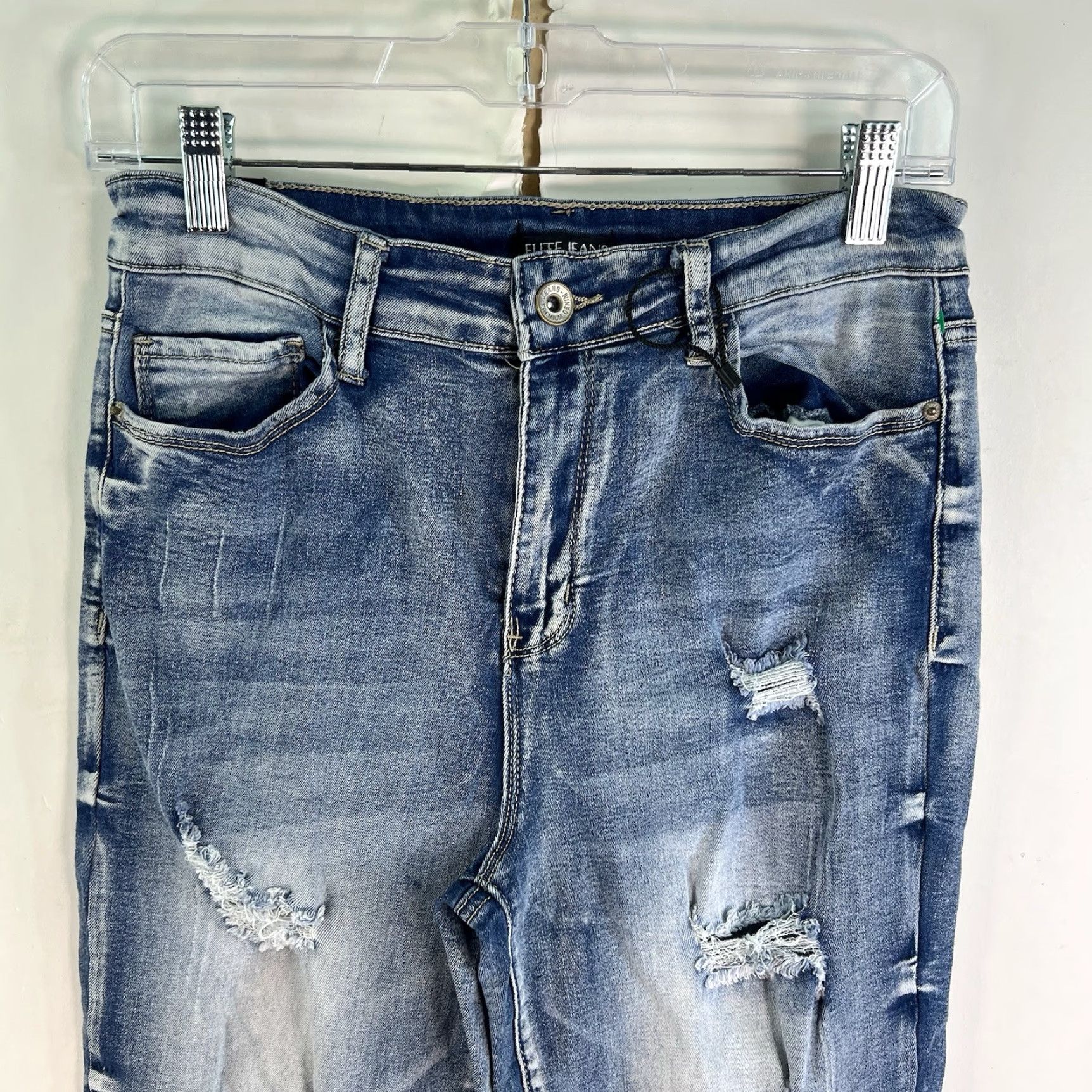 Denime VINTAGE Elite Jeans Distressed Croped Denim Womens Size 12 Blue 28x25 Cropped Regular Zip Button Logo Zipper 25 Inseam Size 34" / US 12 / IT 48 - 2 Thumbnail