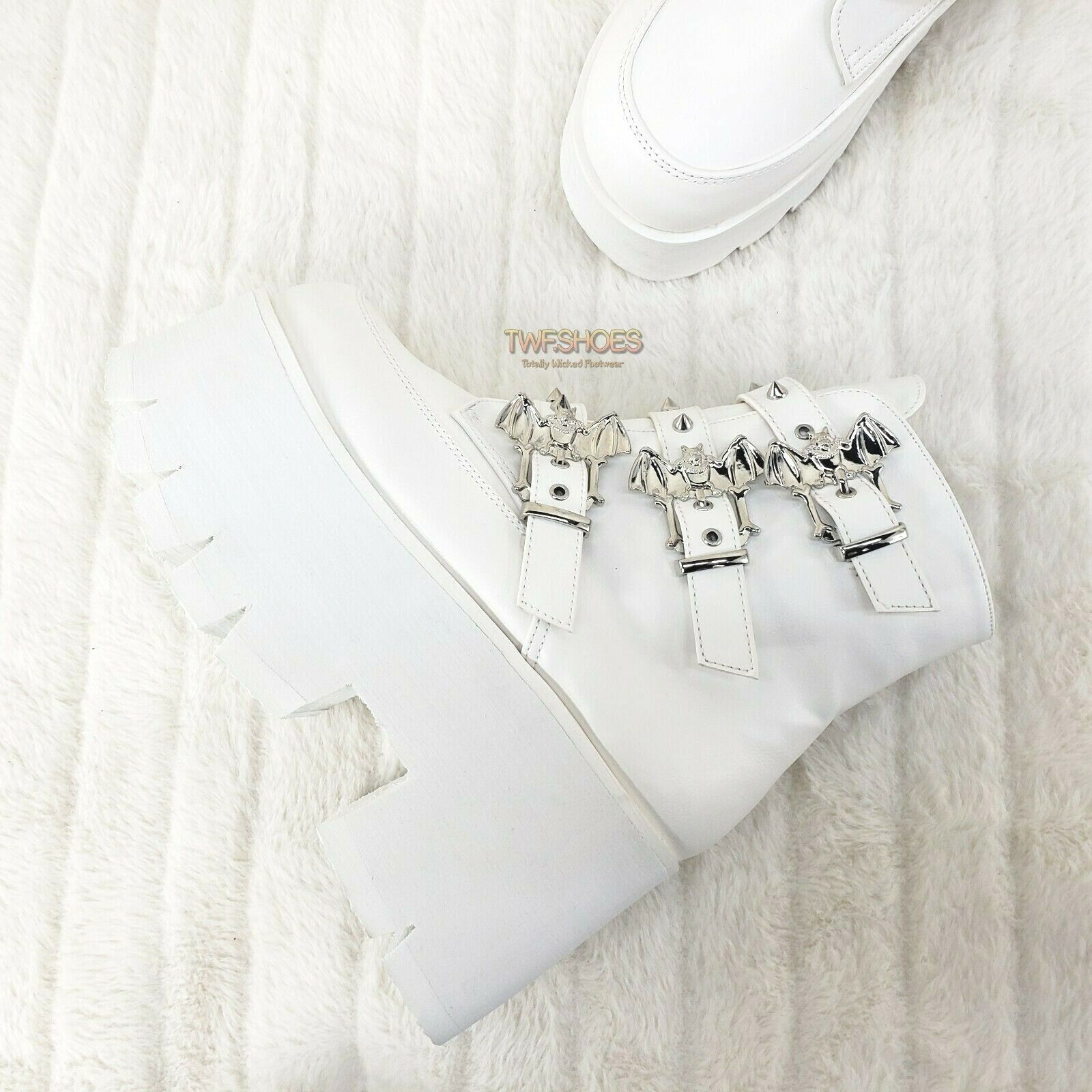 Demonia Cult DEMONIA Ashes 55 White Matte Bat 3.5" Platform Heel Combat G Size US 10 / IT 40 - 3 Thumbnail