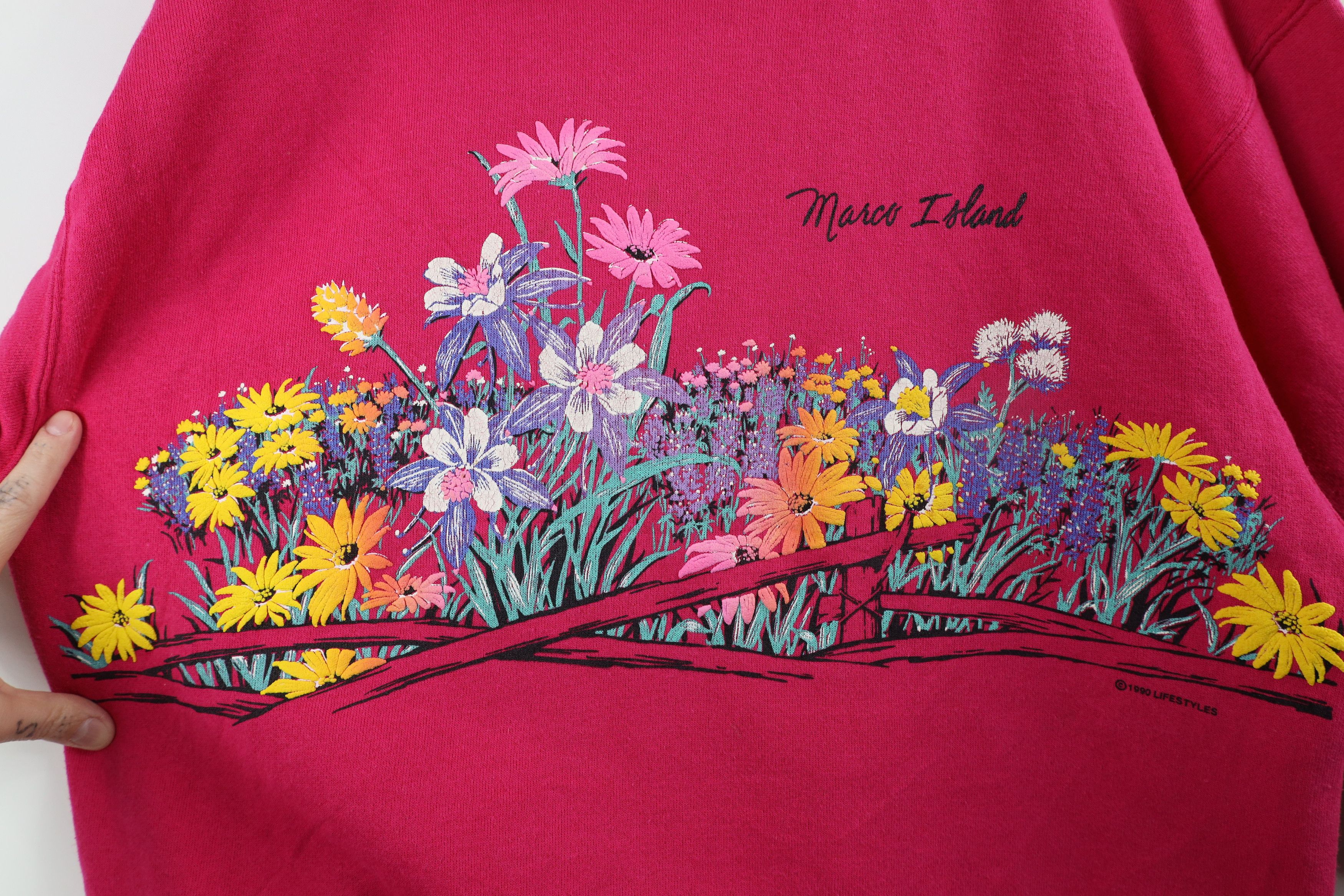 Vintage Vintage 90s Streetwear Flower Collared Sweatshirt USA Size L / US 10 / IT 46 - 4 Thumbnail