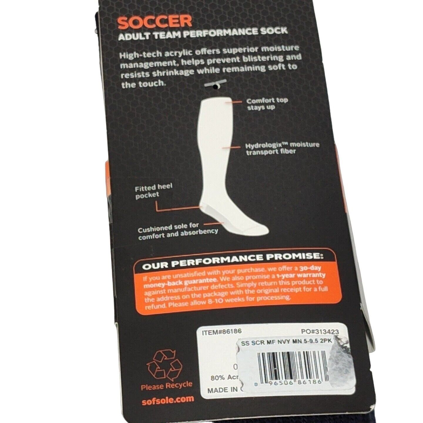 Other SofSole 2 Pair Pack Soccer Performance Socks Blue Men Size M Size ONE SIZE - 4 Thumbnail