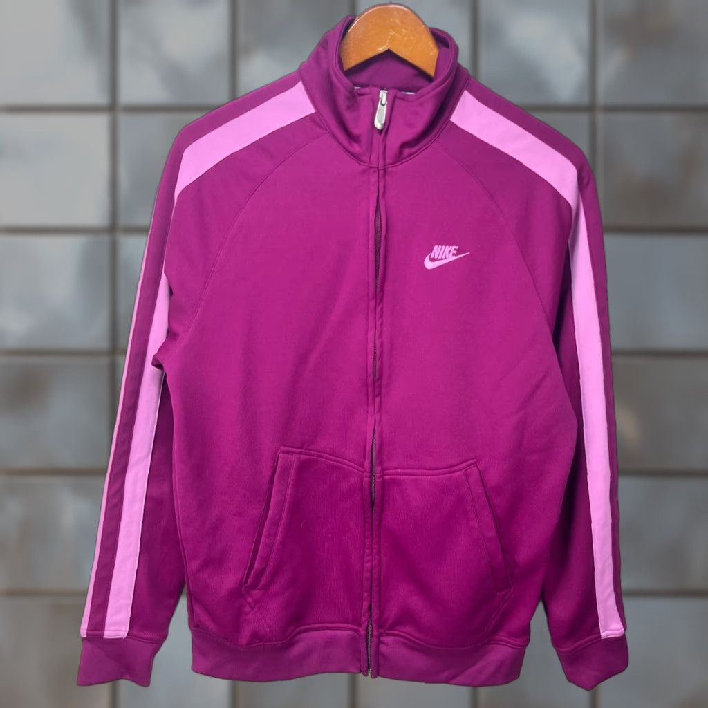 Nike VINTAGE Nike Track Jacket Womens M Pink Striped 1990s Rugby Casual Spring Fall Size M / US 6-8 / IT 42-44 - 1 Thumbnail