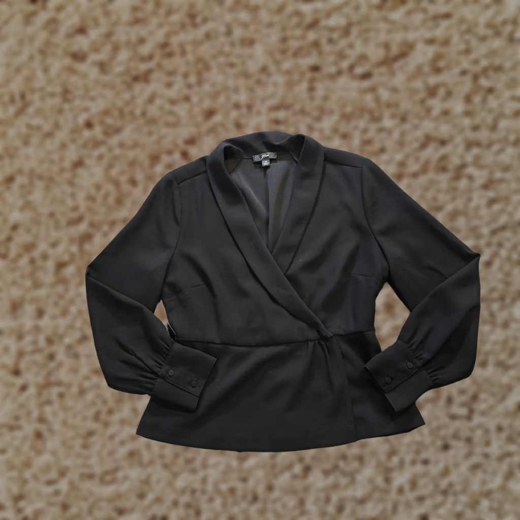 J.Crew J.CREW Top Womens Size 6 Black V Neck Peplum Long Sleeve Blouse Capstone Minimal Career Capsule Casual Size M / US 6-8 / IT 42-44 - 1 Thumbnail