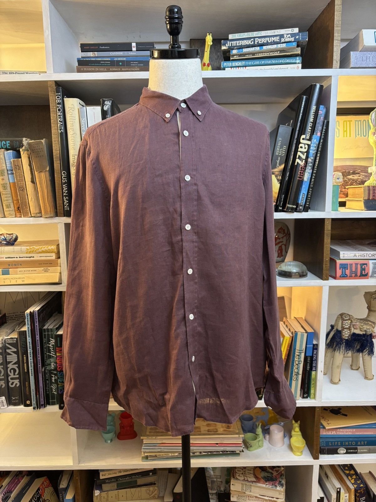 Venroy Venroy Burgundy Linen Button Up Size US L / EU 52-54 / 3 - 1 Thumbnail