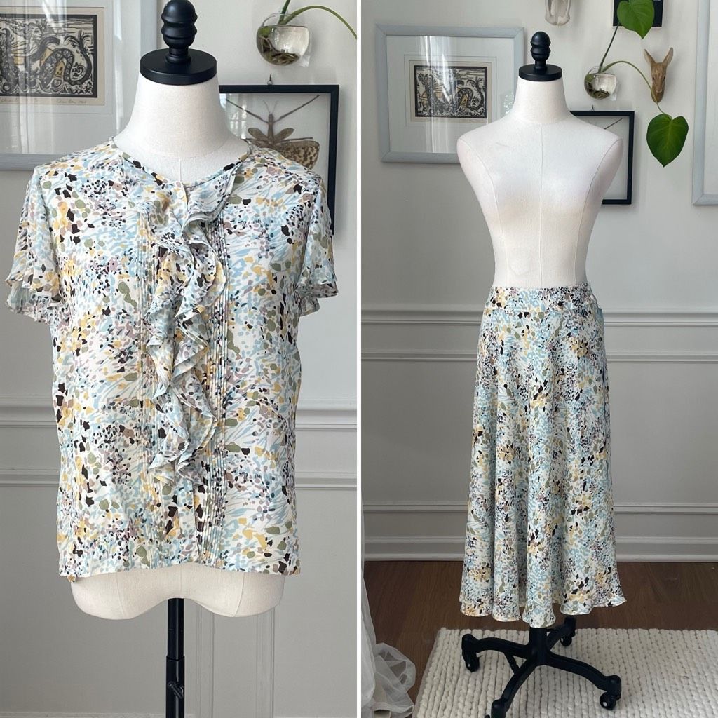 Jones New York Jones New York 100% Silk Voile Skirt Blouse Set 6 Size M / US 6-8 / IT 42-44 - 6 Thumbnail