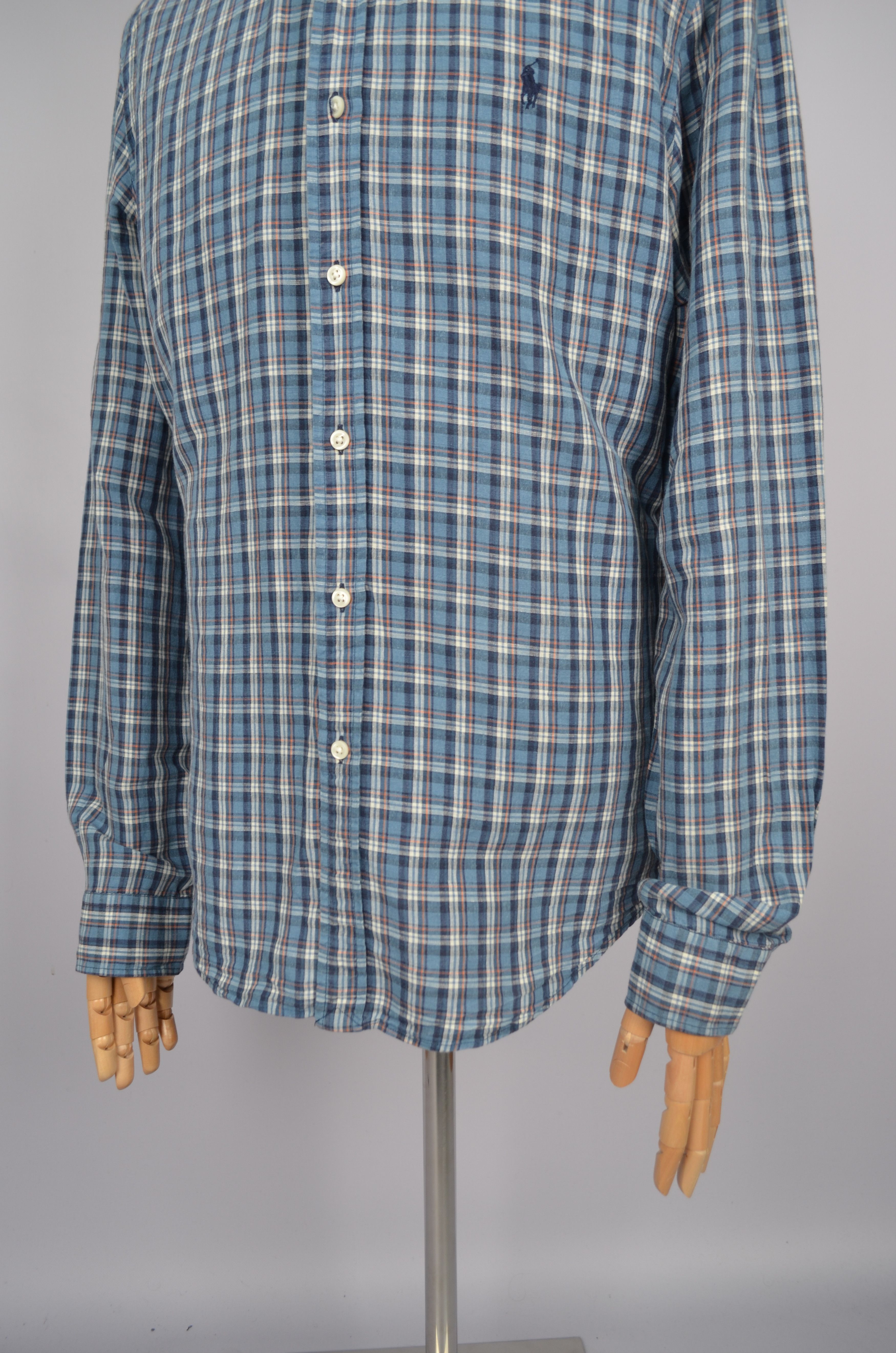 Designer × Polo Ralph Lauren Polo Ralph Lauren Check Blue White Linen\Cotton Slim Shirt Size US L / EU 52-54 / 3 - 3 Thumbnail