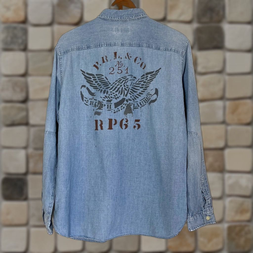 Polo Ralph Lauren Polo Ralph Lauren Shirt Men's Blue Chambray Long Sleeve P.R.L Print Double-Sided Sz L Size US L / EU 52-54 / 3 - 1 Thumbnail