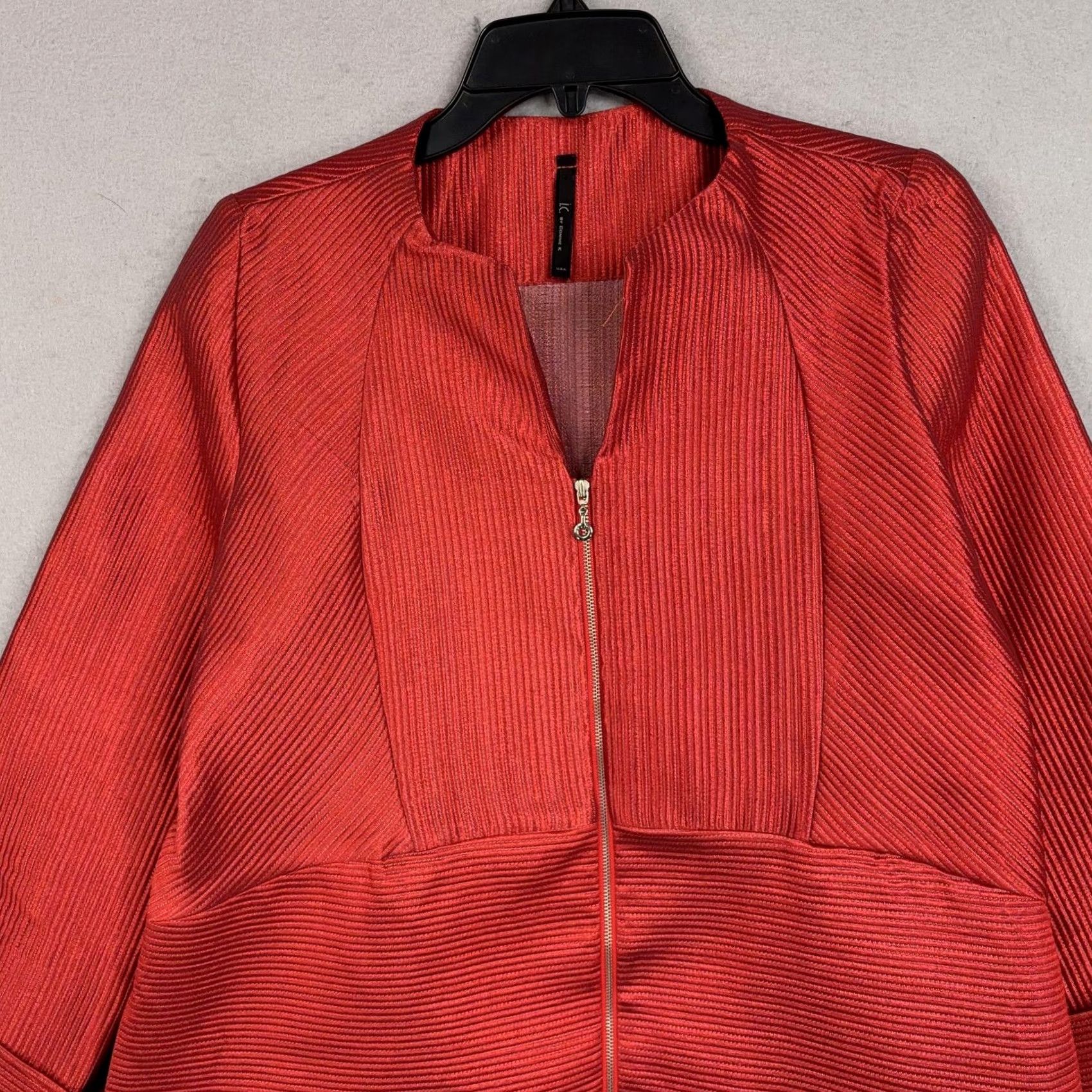 Vintage I.C. By Connie K Jacket Womens Medium Red Ribbed Polyester Striped Business Casual Size M / US 6-8 / IT 42-44 - 2 Thumbnail