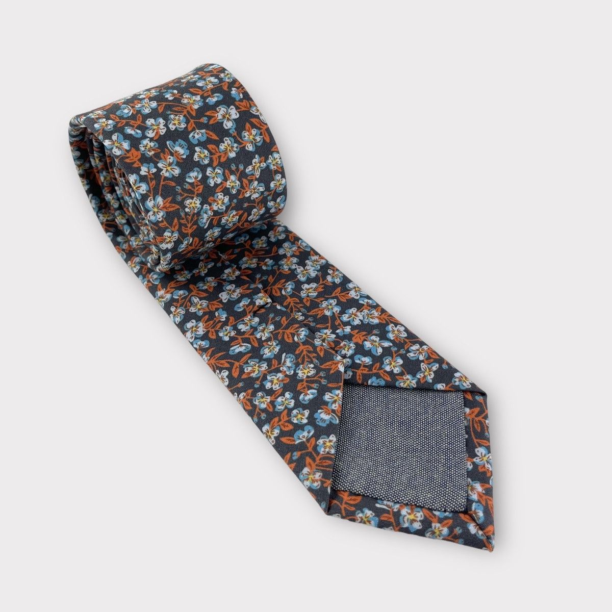 Other Men's Charcoal w/ Orange Floral Print Necktie, Slim Width Size ONE SIZE - 4 Thumbnail