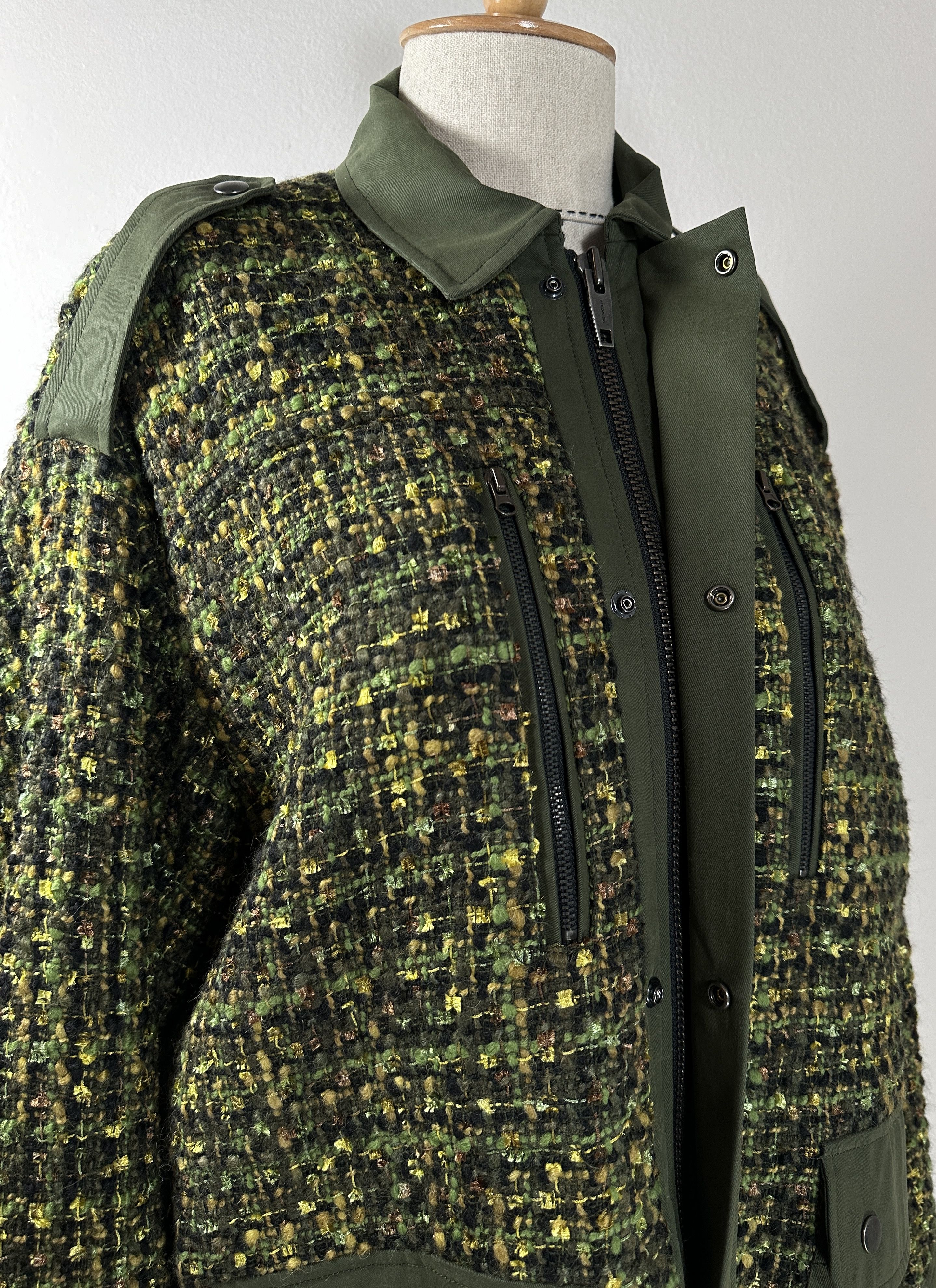 The Kooples Khaki Dual-material Tweed Jacket Size L / US 10 / IT 46 - 3 Thumbnail