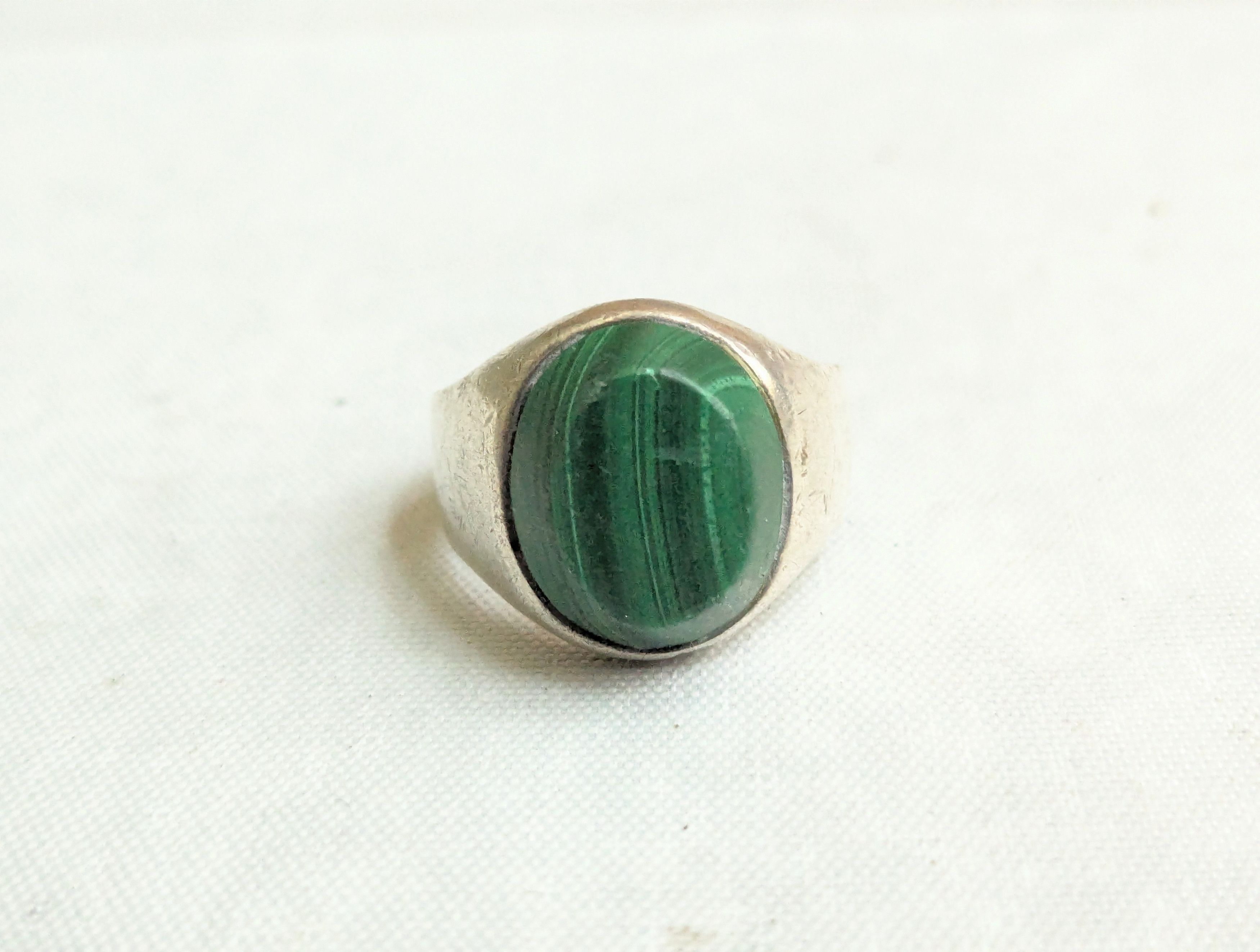 Jewelry Vintage Sterling Silver Ring Malachite Taxco 10 Oval Size ONE SIZE - 3 Thumbnail