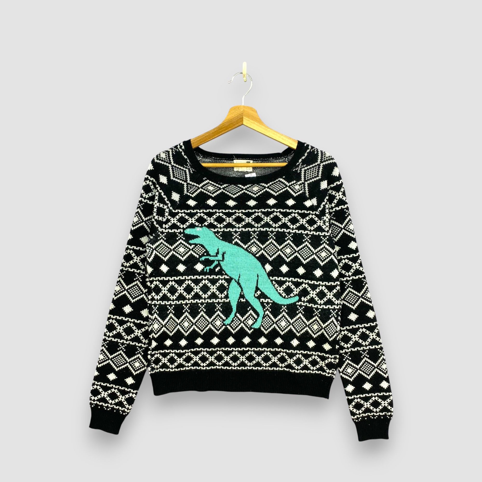 Japanese Brand Vintage LA Hearts Fair Isle T-Rex Sweater Novelty Jumper Size S / US 4 / IT 40 - 1 Thumbnail