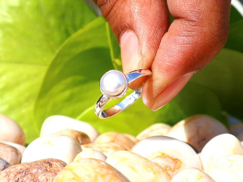 Handmade Freshwater Pearl Ring, 925 Silver Handmade, June Birthstone Size ONE SIZE - 1 Thumbnail