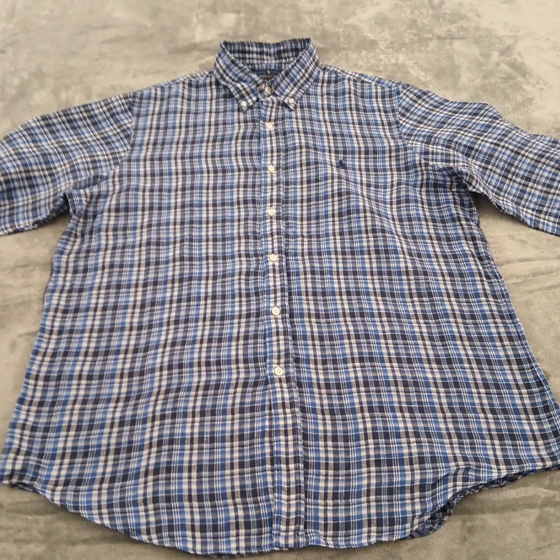 Ralph Lauren Ralph Lauren Shirt Mens XL Blue Plaid Linen Long Sleeve Button Down Size US XL / EU 56 / 4 - 5 Thumbnail