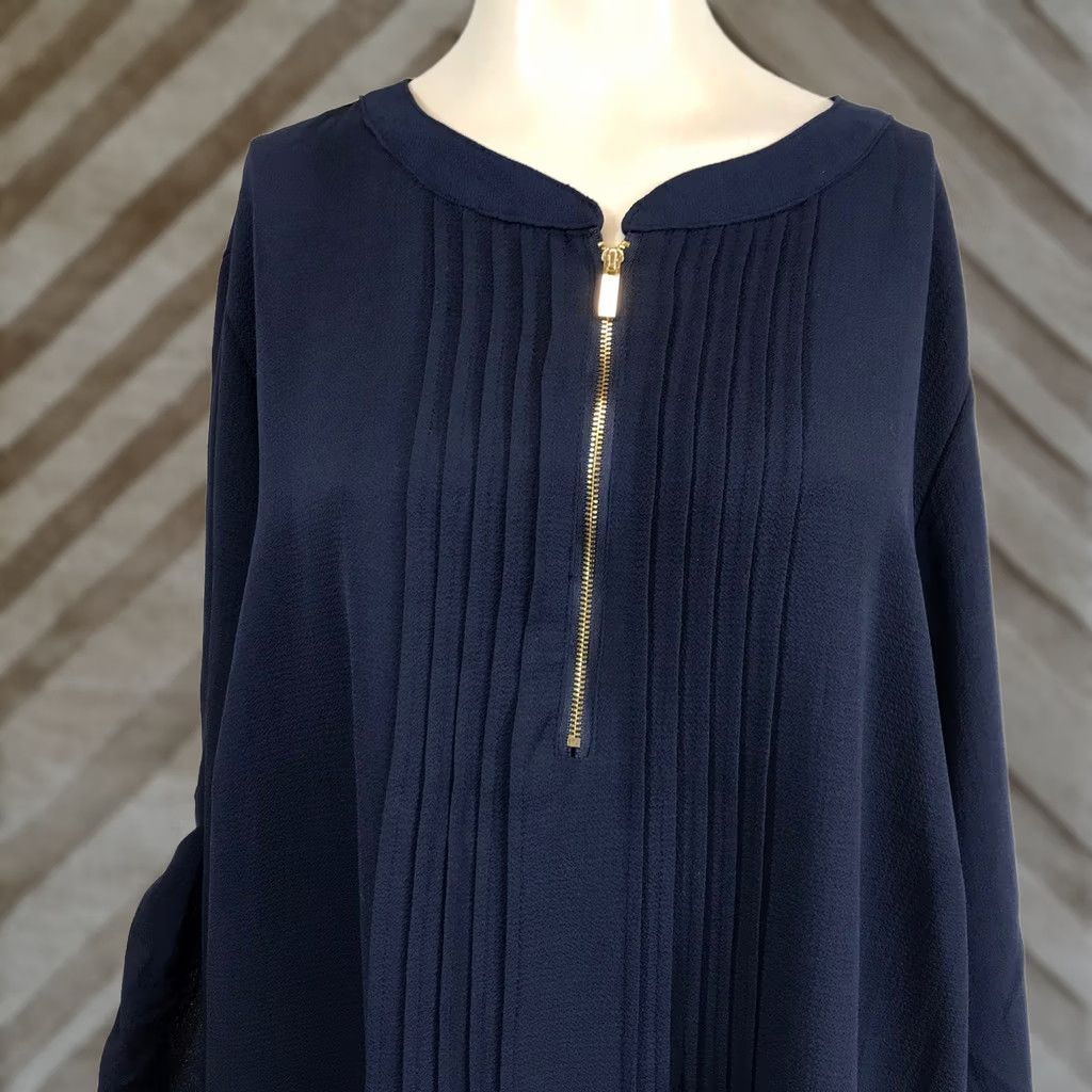 Vintage Evans Navy Blue Zipper Pleated Tunic Shirt Top Plus Size 22/24 Women Shirt Size 3XL / US 20-22 - 1 Thumbnail