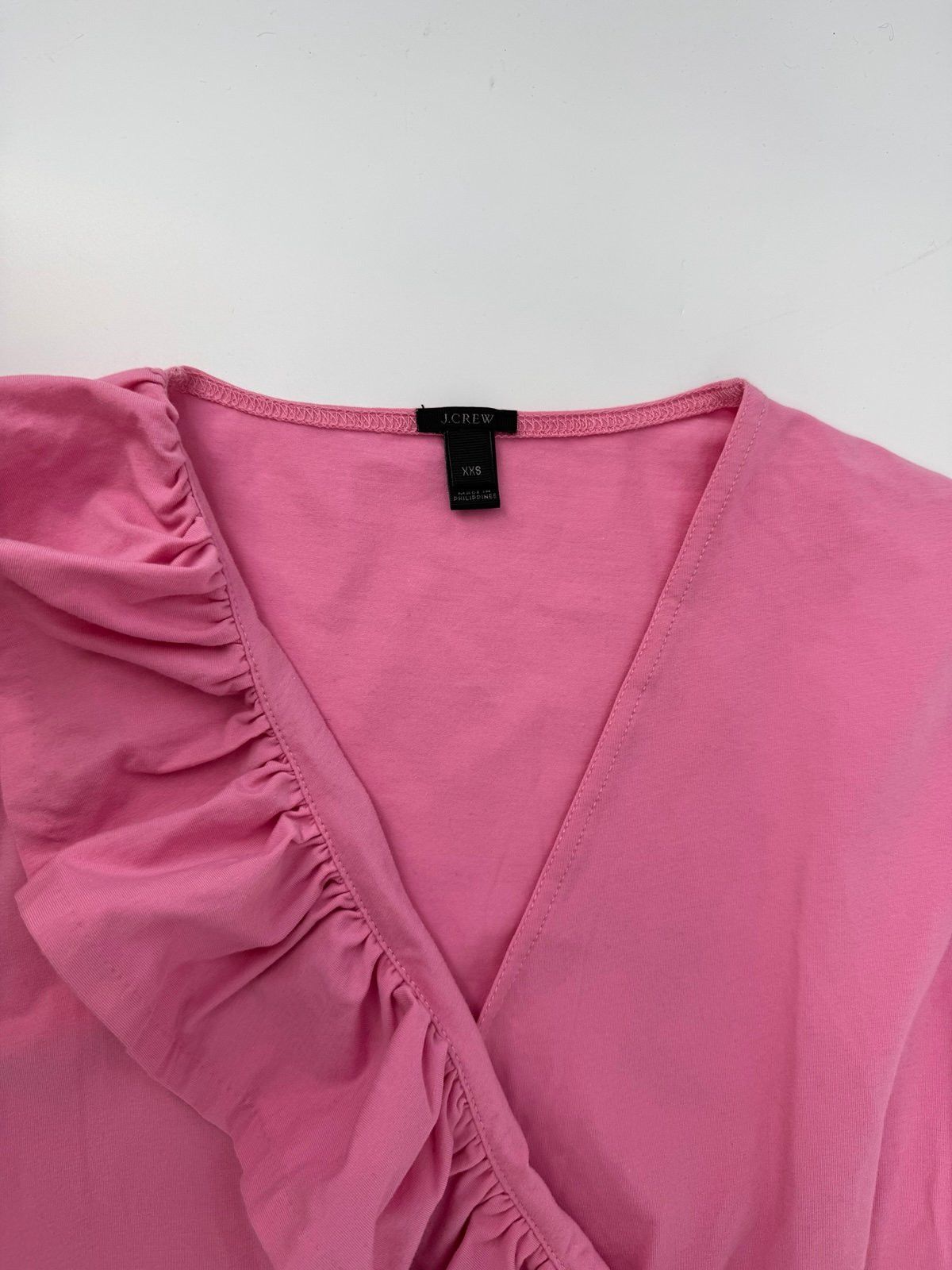J.Crew J.Crew Pink Ruffle-Front Wrap V-Neck Bodysuit XXS Size XXS / US 00 / IT 34 - 2 Thumbnail
