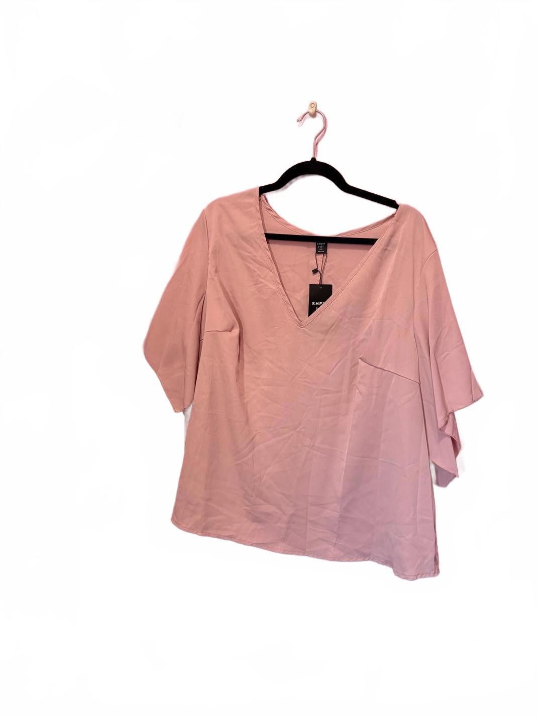 Designer Chic Pink V-Neck Blouse Size 4XL / US 24-26 - 2 Thumbnail