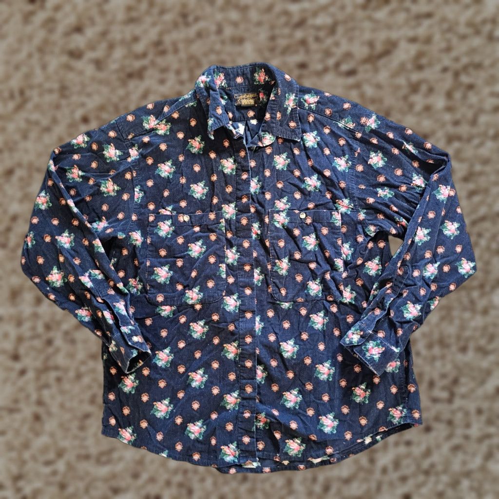 Eddie Bauer Eddie Bauer Top Shirt Womens 14 Blue Corduroy Floral Button Long Sleeve Casual Size XL / US 12-14 / IT 48-50 - 1 Thumbnail
