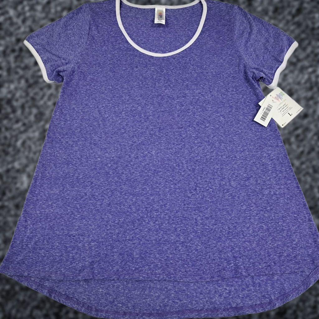 Vintage NWT LuLaRoe Classic Womens T Shirt Purple Large Scoop Neck Short Sleeve Knit Pullover Raglan Sleeve Traditional Tunic Style Mens? Size L / US 10 / IT 46 - 1 Thumbnail