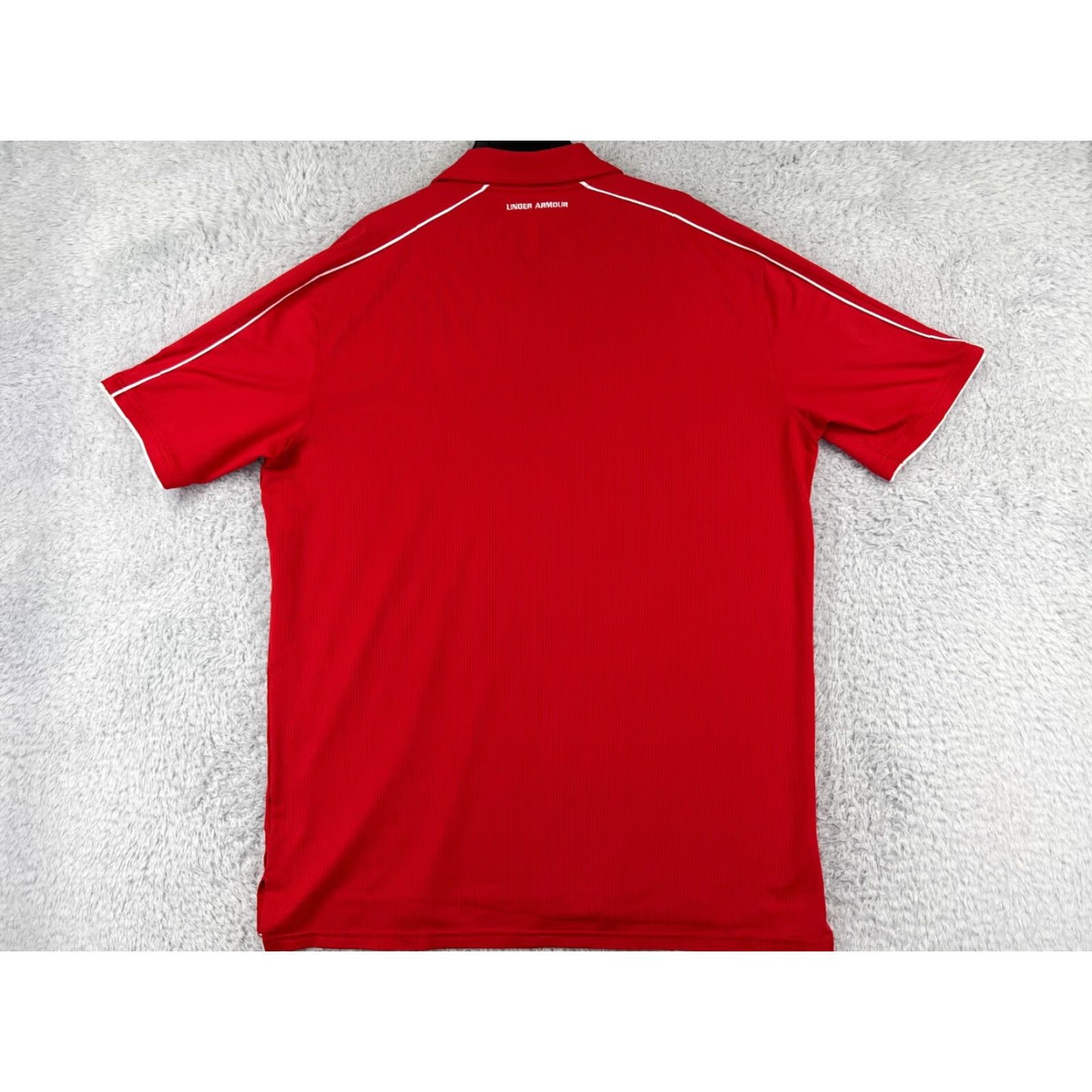 Under Armour Under Armour Polo Shirt Mens Large Red Striped Polyester Performance Golf Golfer Shirt Size US L / EU 52-54 / 3 - 2 Thumbnail