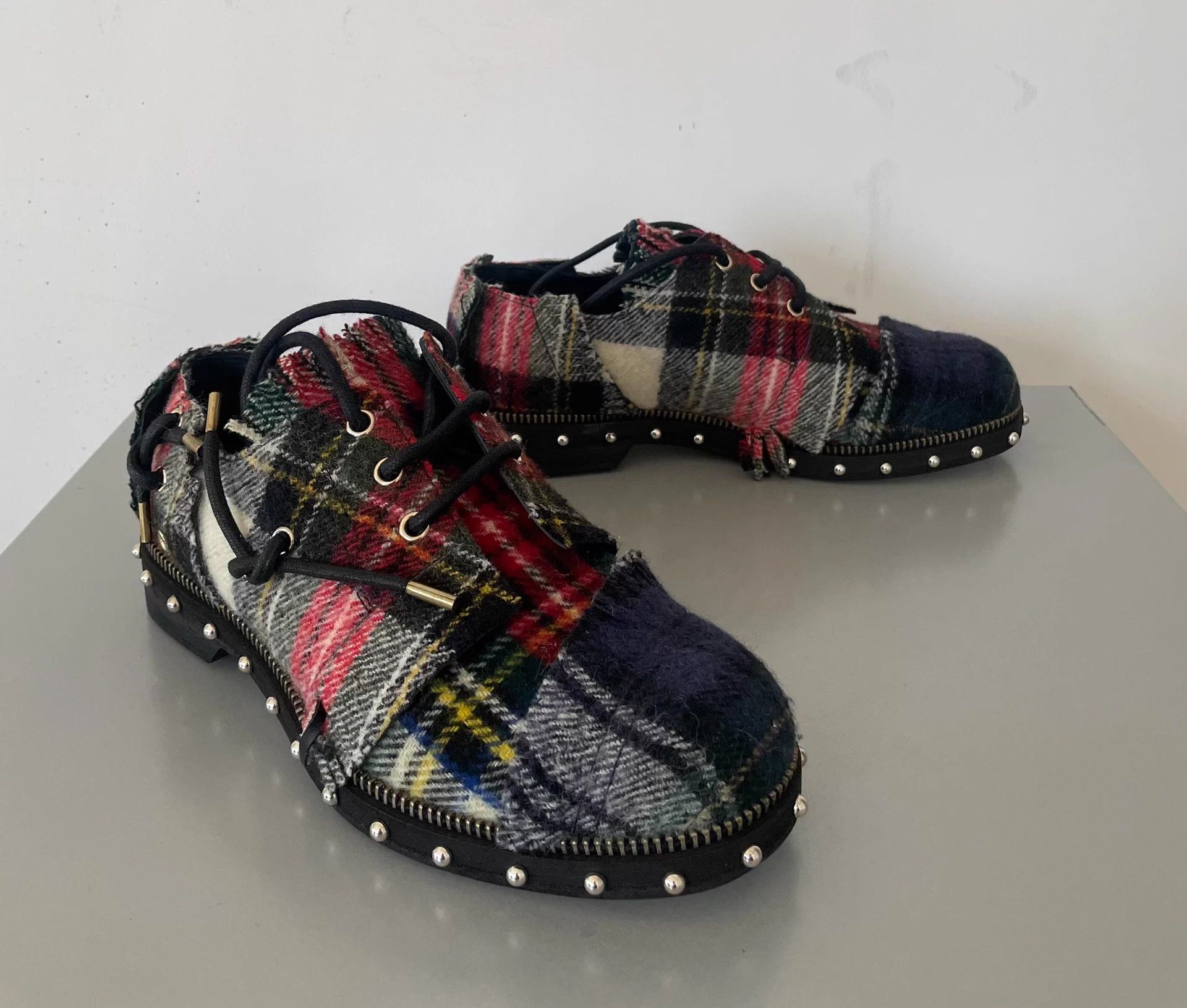 Loewe Loewe check patchwork studded derby shoes Size US 6 / EU 39 - 2 Thumbnail