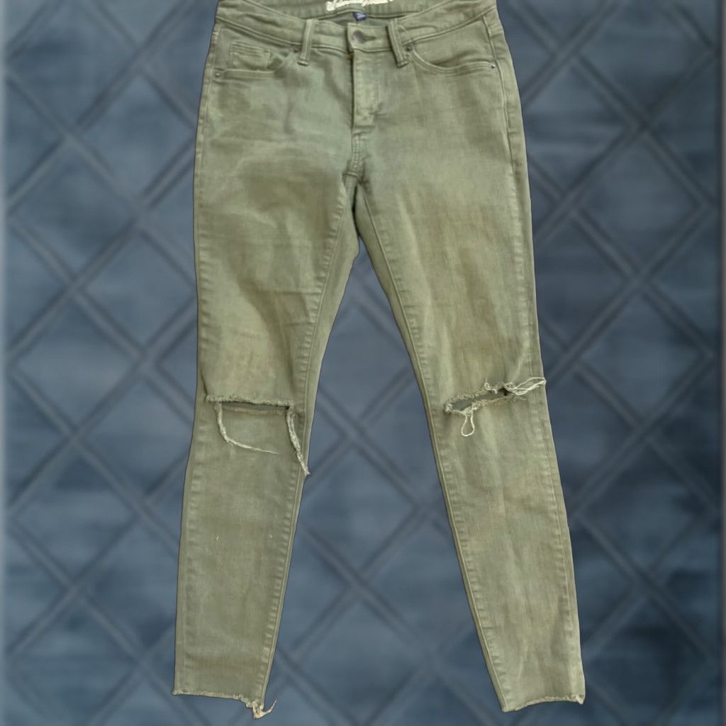 Vintage Women's Mid-Rise Jeans with Knee Slit Full Jeggings - Universal Thread - 2/26R - Green - Size 6 - Regular - 28in Inseam - Womens Size 28" / US 6 / IT 42 - 1 Thumbnail