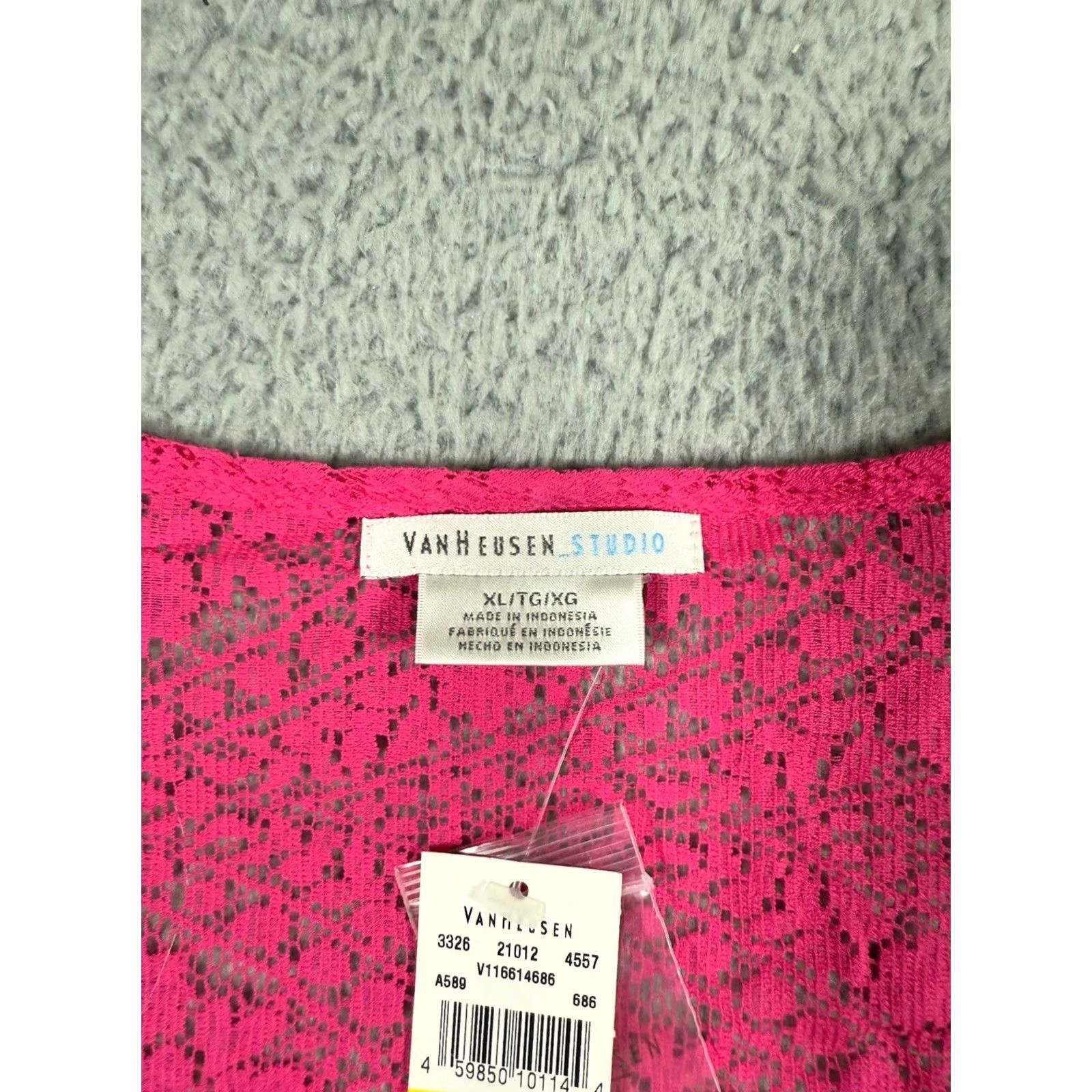 Van Heusen Van Heusen Studio Stretch Women's XL Top Pink Sleeveless Pullover Lace Blouse Button Dressy Casual Shirt Size XL / US 12-14 / IT 48-50 - 3 Thumbnail