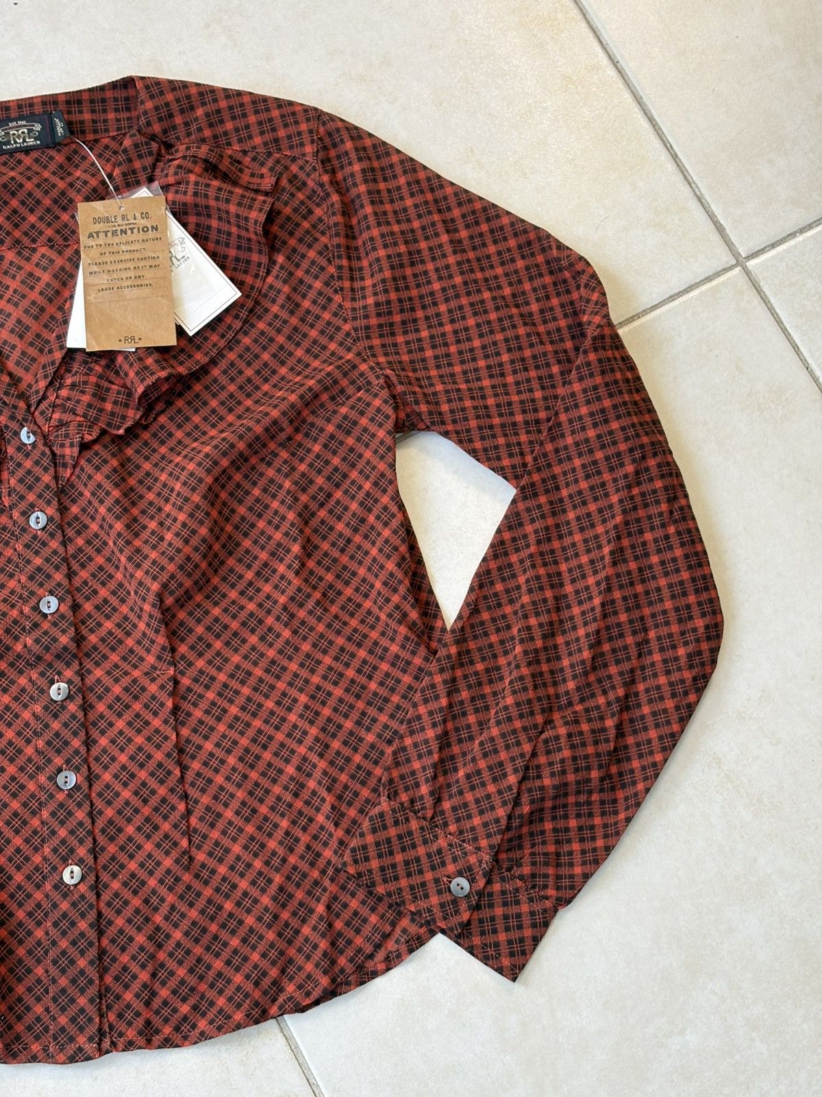 RRL Ralph Lauren Burgundy Plaid Western Blouse Double RL Women XS New Size XS / US 0-2 / IT 36-38 - 3 Thumbnail