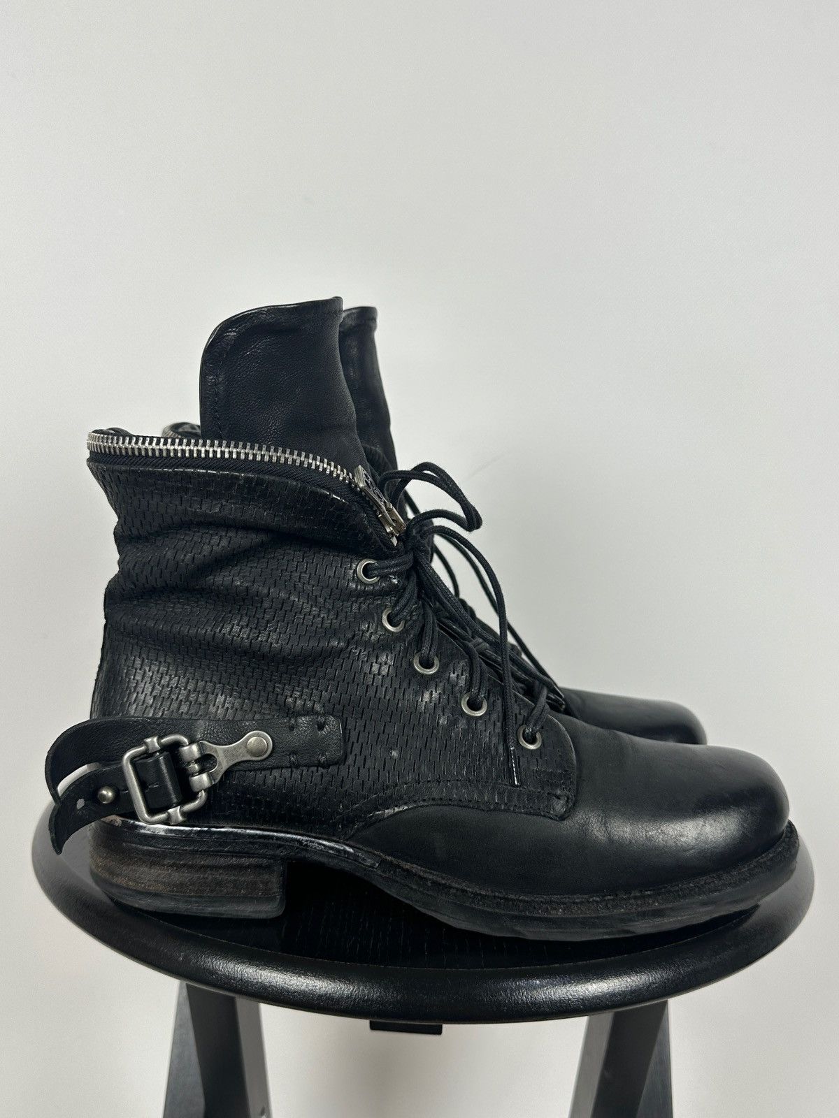 A.S.98 A.S.98. Airstep Black Leather Biker Zip Buckle Ankle Boots Size US 8 / IT 38 - 2 Thumbnail