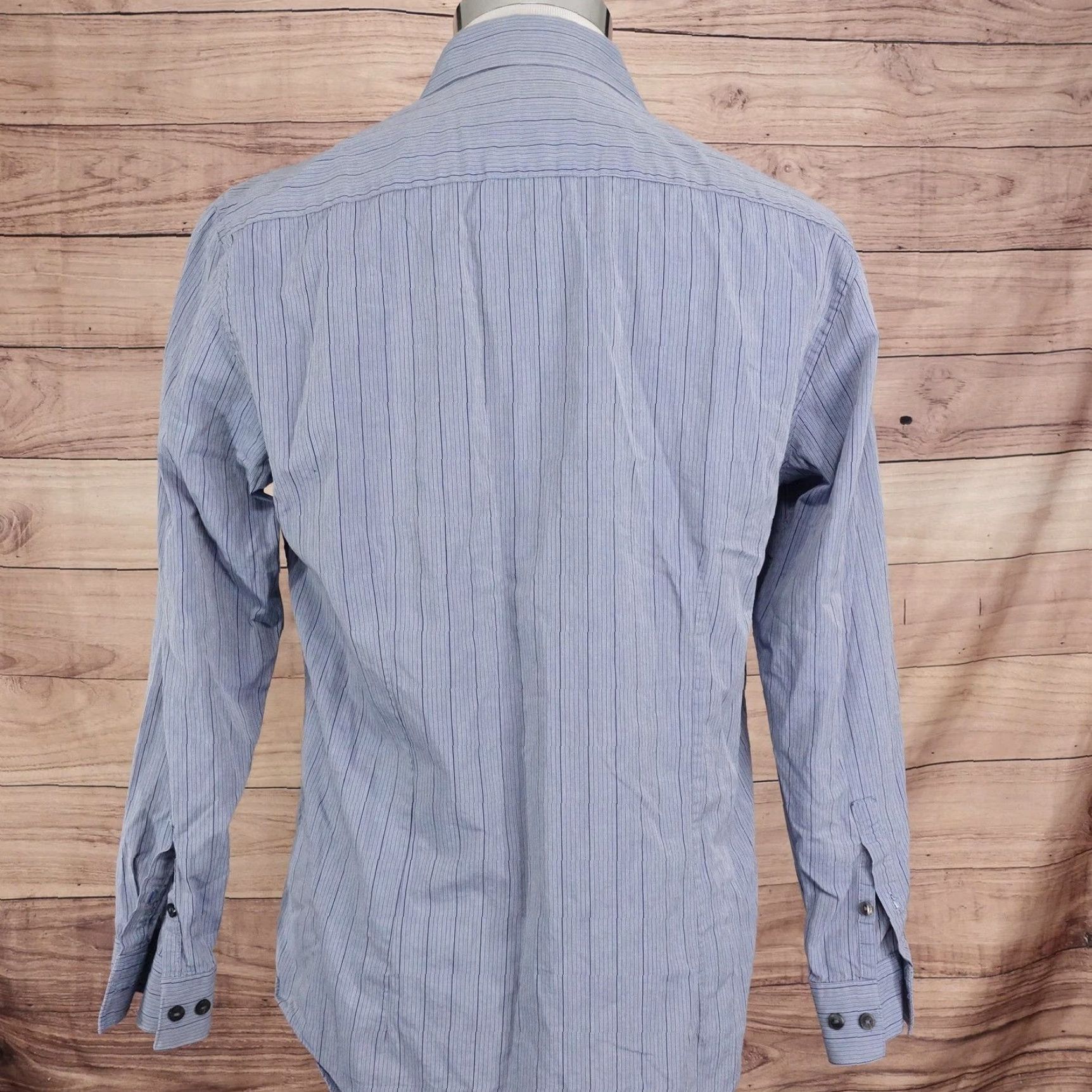 Kenneth Cole Kenneth Cole Reaction Dress Shirt Mens 15.5 32/33 Blue Striped Slim Fit Shirt Modern Dress Shirt Mens Blue Striped Slim Fit Size 42R - 4 Thumbnail