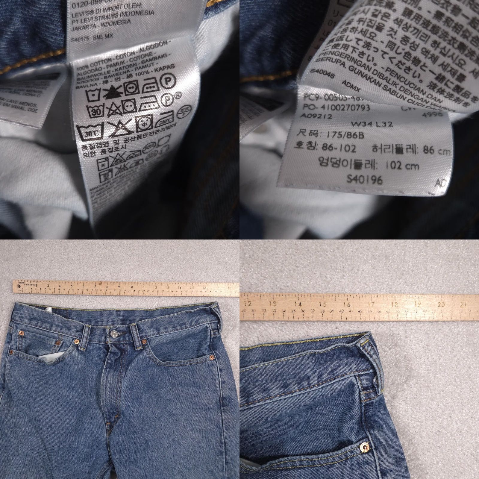 Levi's Levi's 505 Jeans Mens 34x30 Blue Denim Straight Leg Cropped Raw Hem Distressed Cotton Regular Inseam 30in Zip Button Pockets Vintage No Mens Jeans Size US 34 / EU 50 - 8 Thumbnail