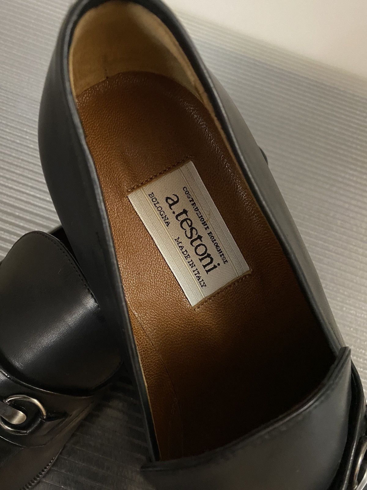 Testoni a.testoni 🇮🇹 black calf leather metal vamp moccasin 9 NEW Size US 9 / EU 42 - 2 Thumbnail
