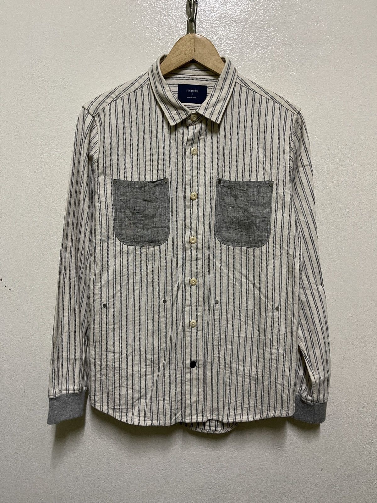 Japanese Brand × STUDIOUS Studious Pocket Shirt Striped Long Sleeve Size US M / EU 48-50 / 2 - 1 Thumbnail